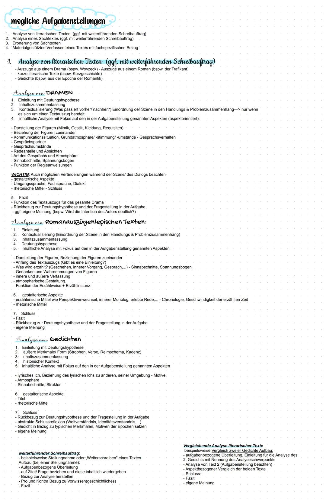 # mogliche Aufgabenstellungen
1. Analyse von literarischen Texten (ggf. mit weiterführenden Schreibauftrag)
2. Analyse eines Sachtextes (