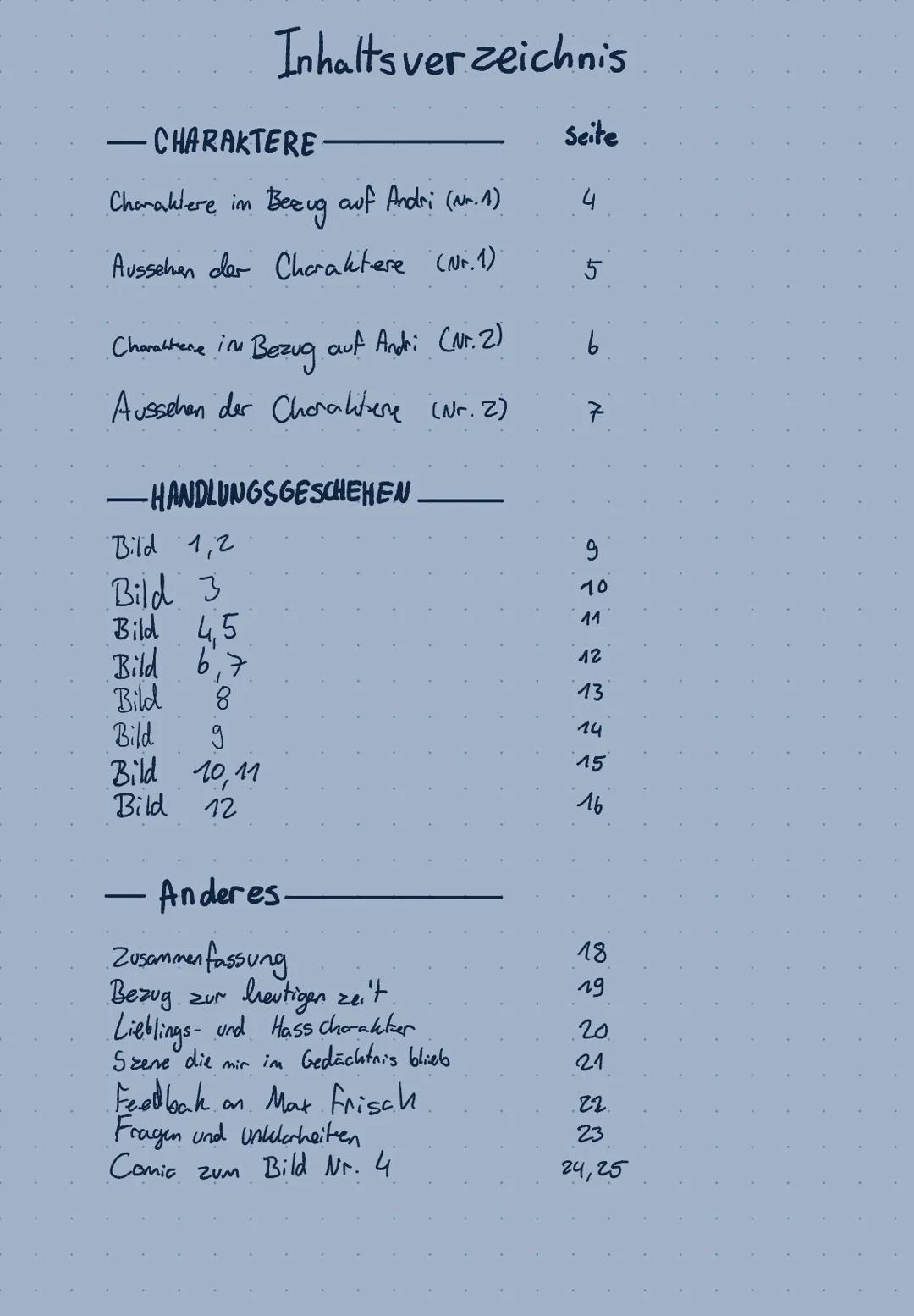 # Andorra
Stück von Max frisch
Lesetagebuch
von Lina Thiele Inhaltsverzeichnis
- CHARAKTERE - Seite
Choraklere in Bezug auf Andri (Nr. 1)