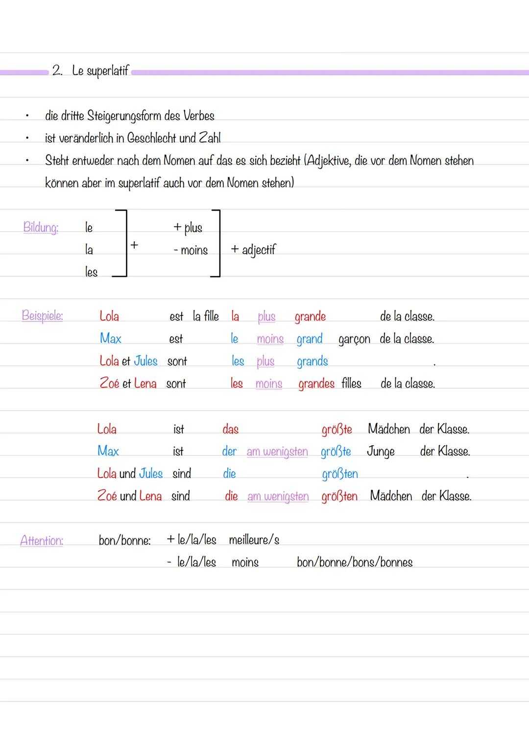 Interrogation écrite 3
Themen:
.
1. Le comperatif
die 2. Steigerungsform des Verbes
ist veränderlich in Geschlecht und Zahl
steht nach dem V