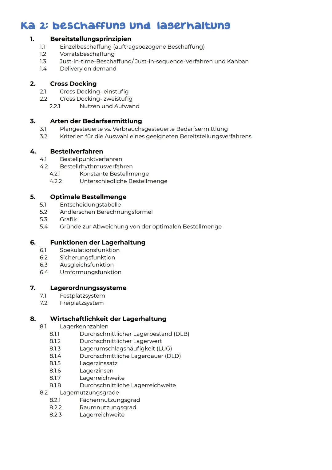 BWL Zusammenfassung 12 WG Beschaffung und Lagerhaltung