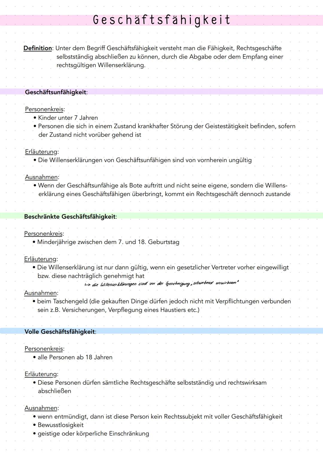 Geschäftsfähigkeit
Definition: Unter dem Begriff Geschäftsfähigkeit versteht man die Fähigkeit, Rechtsgeschäfte
selbstständig abschließen zu