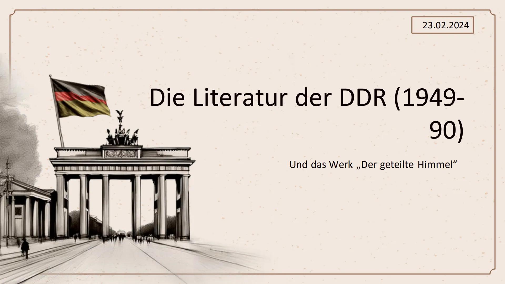 „Das Beste an der DDR war der
Traum, den wir von ihr hatten."
- Hermann Kant 23.02.2024
Die Literatur der DDR (1949-
90)
Und das Werk „De