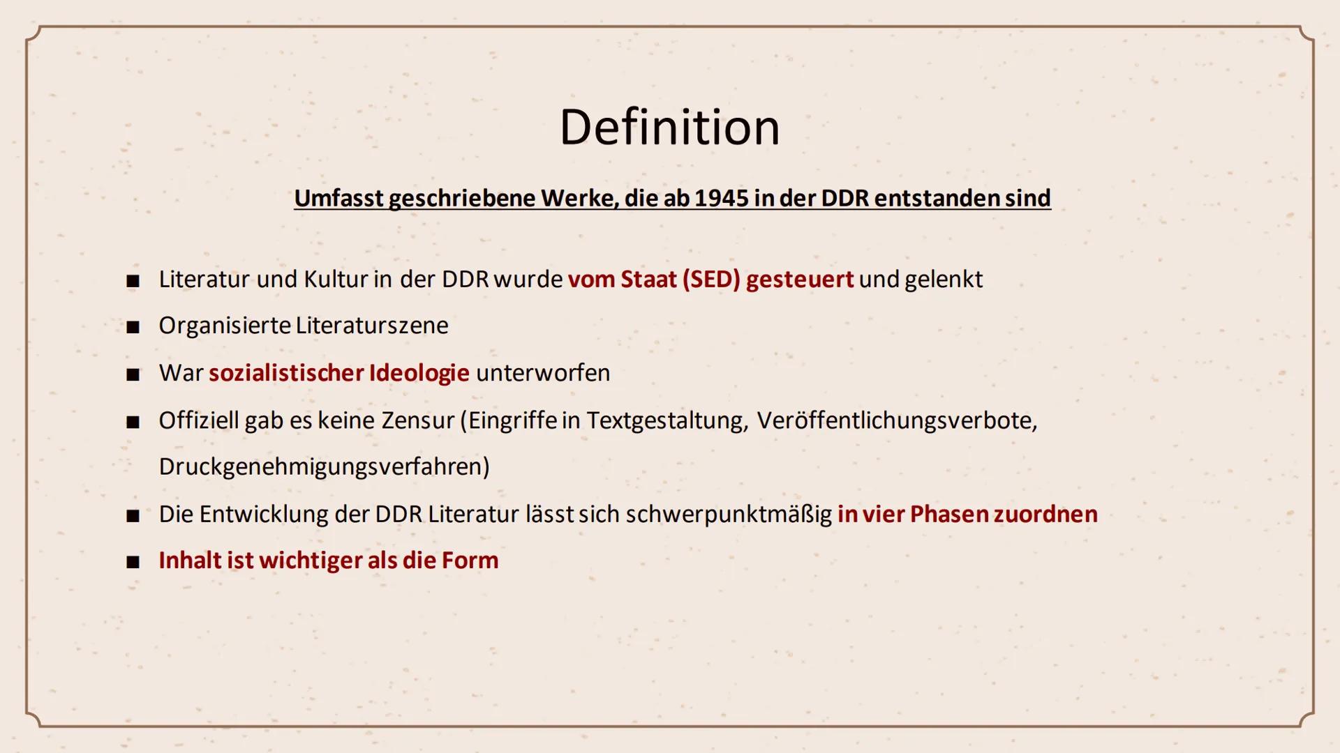 „Das Beste an der DDR war der
Traum, den wir von ihr hatten."
- Hermann Kant 23.02.2024
Die Literatur der DDR (1949-
90)
Und das Werk „De