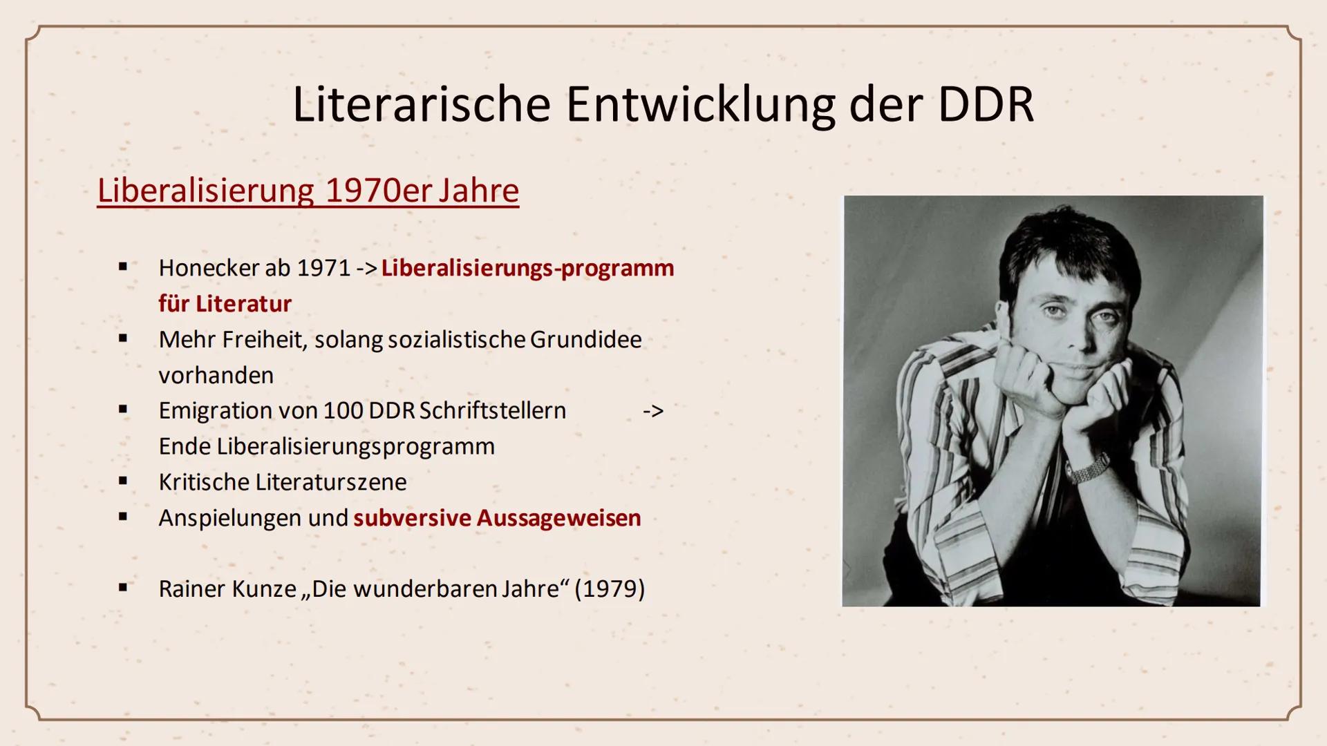 „Das Beste an der DDR war der
Traum, den wir von ihr hatten."
- Hermann Kant 23.02.2024
Die Literatur der DDR (1949-
90)
Und das Werk „De
