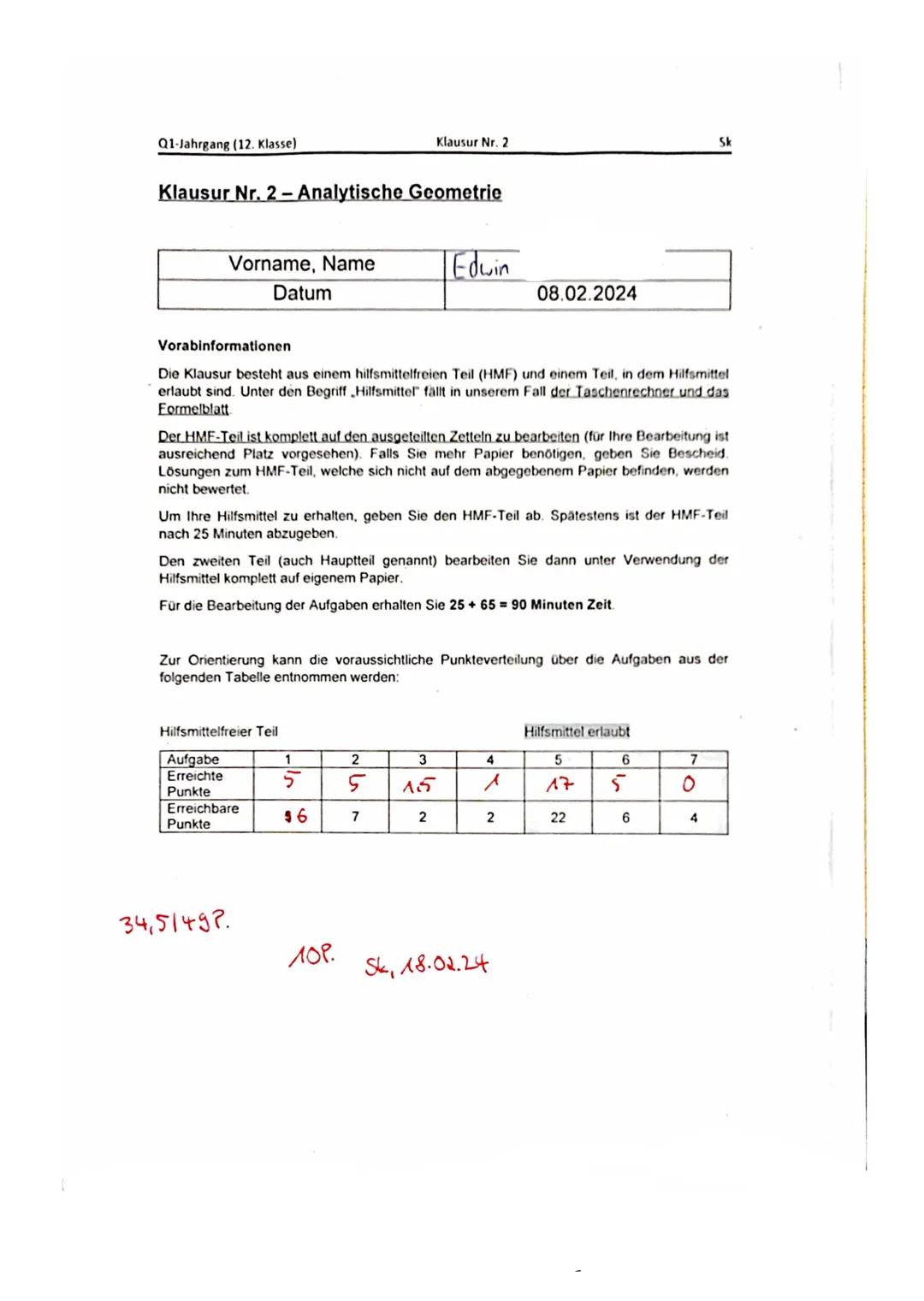 Klausur 12.2 (Q1) - Analytische Geometrie