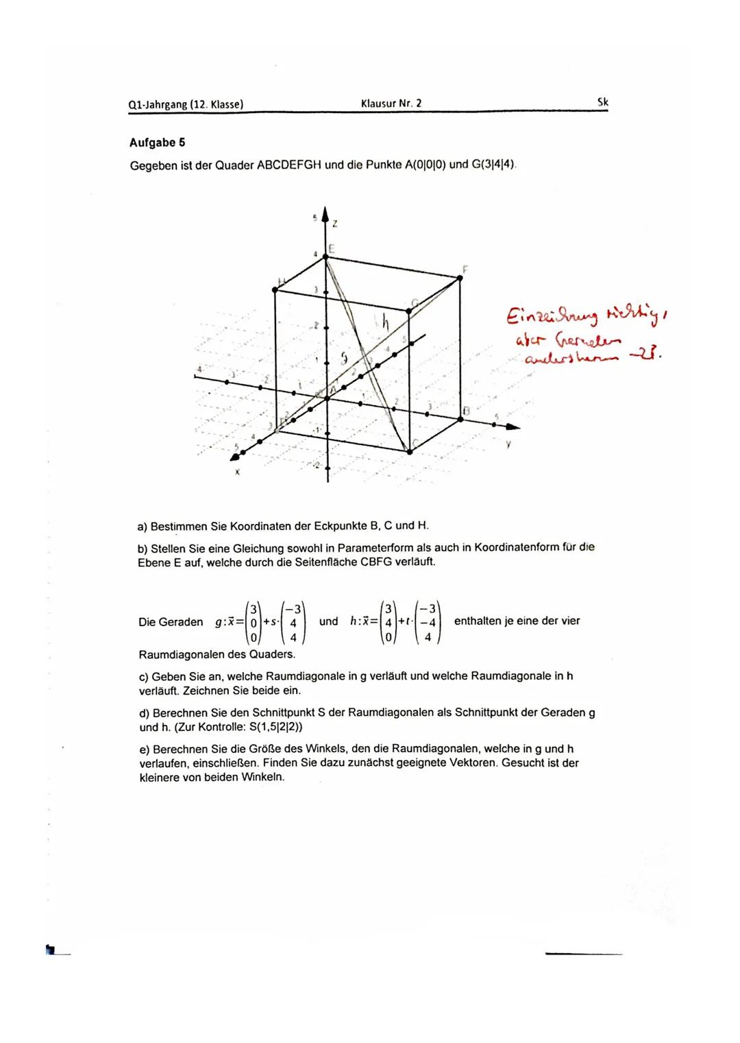 Q1-Jahrgang (12. Klasse)
Klausur Nr. 2-Analytische Geometrie
Vorname, Name
Datum
Vorabinformationen
Die Klausur besteht aus einem hilfsmitte