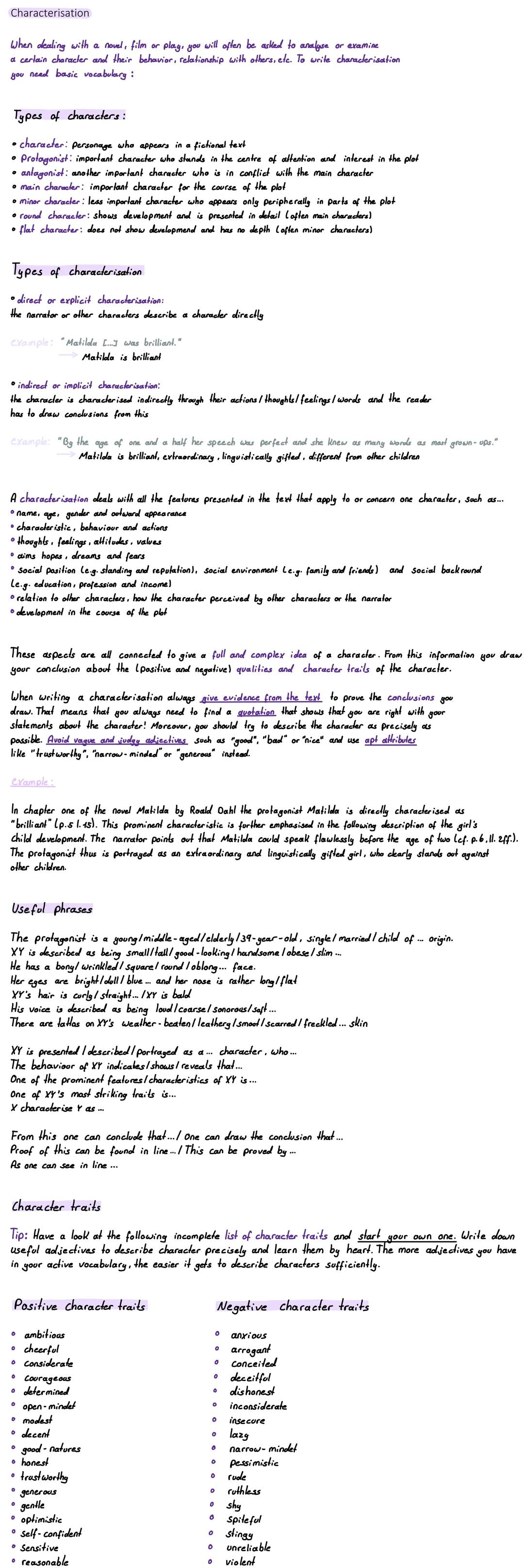 Characterisation
when dealing with a novel, film
or
play, you will often be asked to analyse or examine
a certain character and their behavi