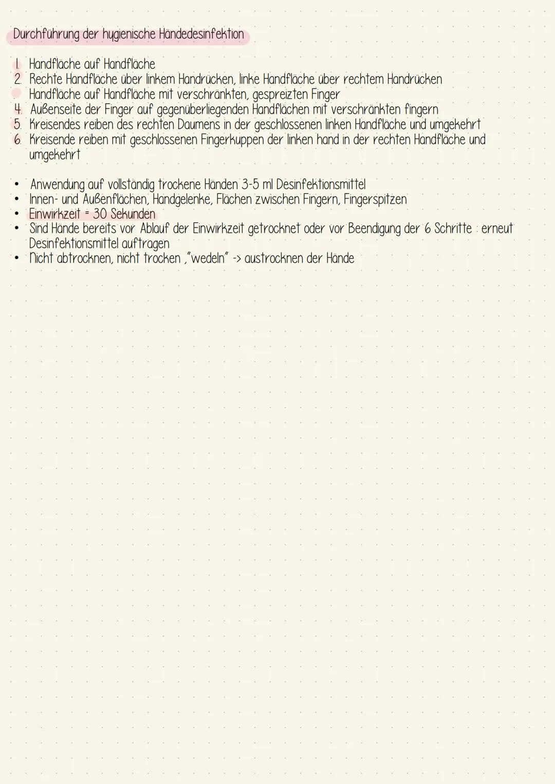 Hygiene
Definition - Hygiene (Griech. Hygieinos = gesund, munter, wohlbehalten, heilsam) in der Pflege sind darunter
sämtliche Maßnahmen zu