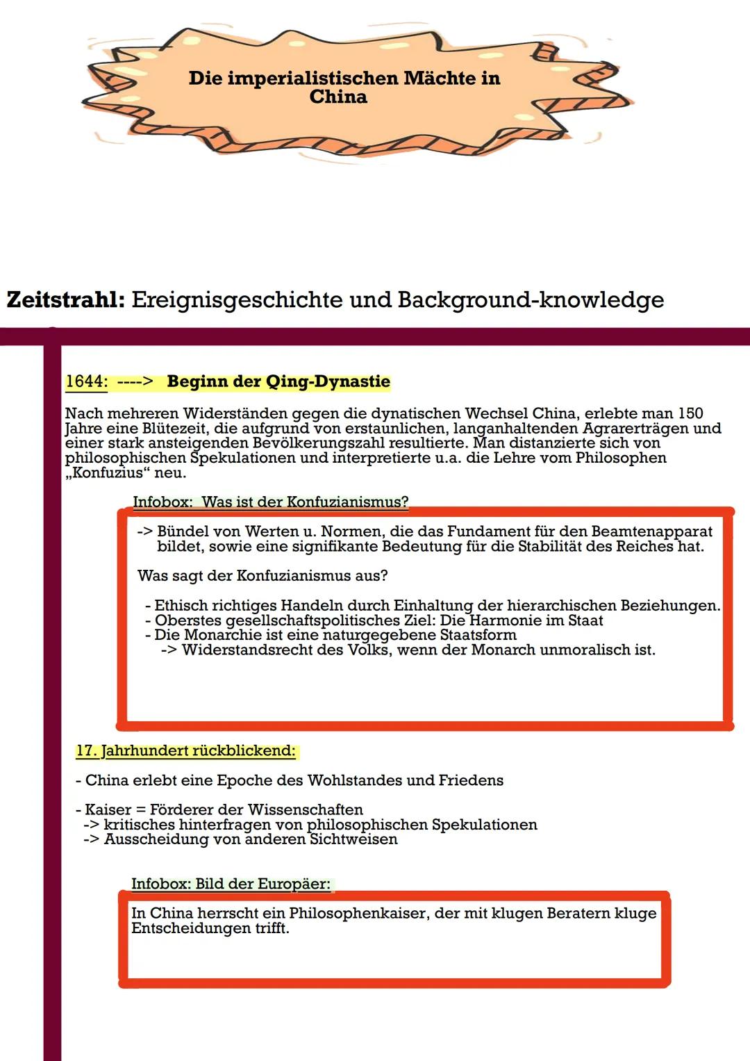 # Die imperialistischen Mächte in
China
Zeitstrahl: Ereignisgeschichte und Background-knowledge
1644: ----> Beginn der Qing-Dynastie
Nach