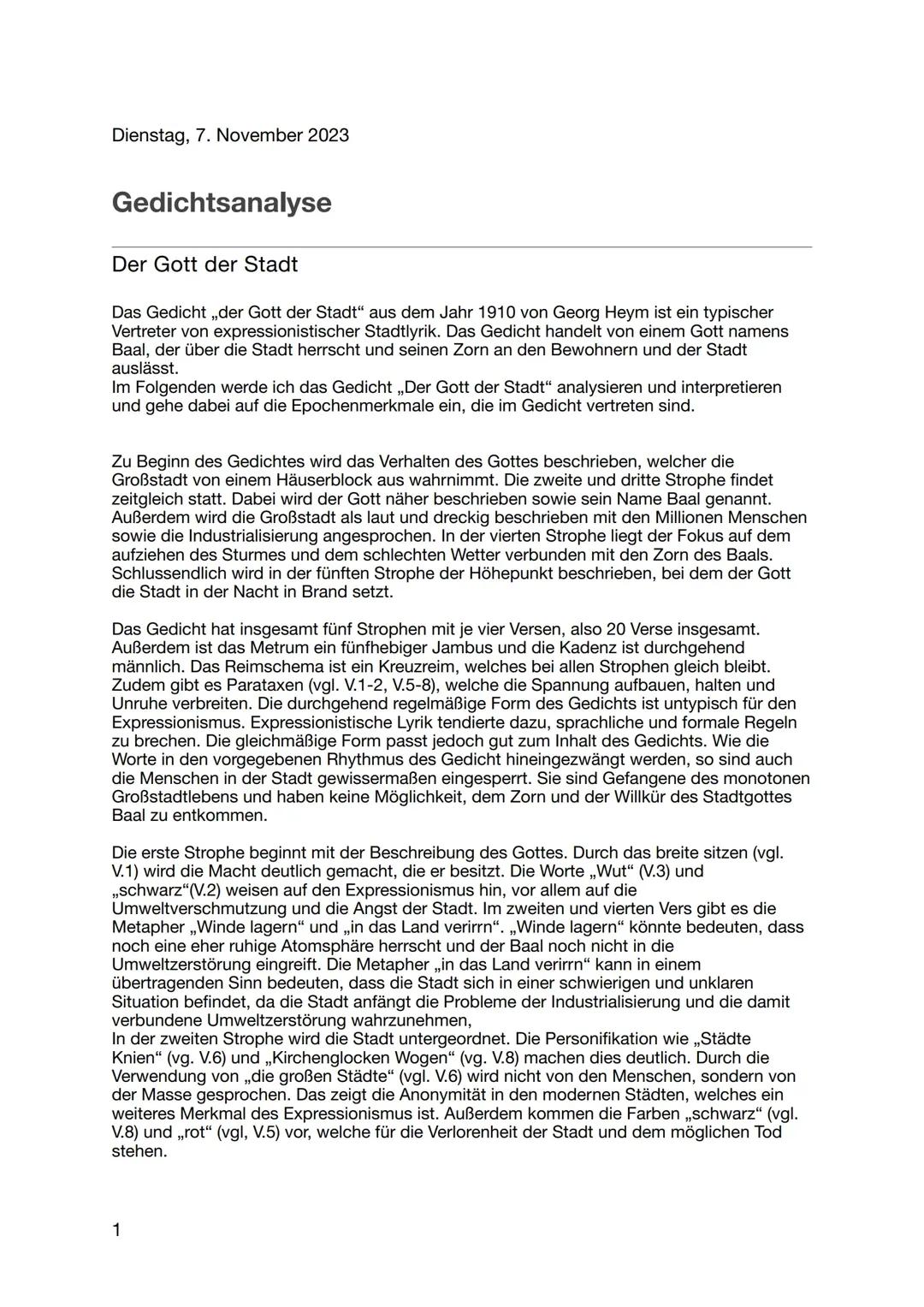 Gedichtsanalyse - der Gottder Stadt von Georg Heym