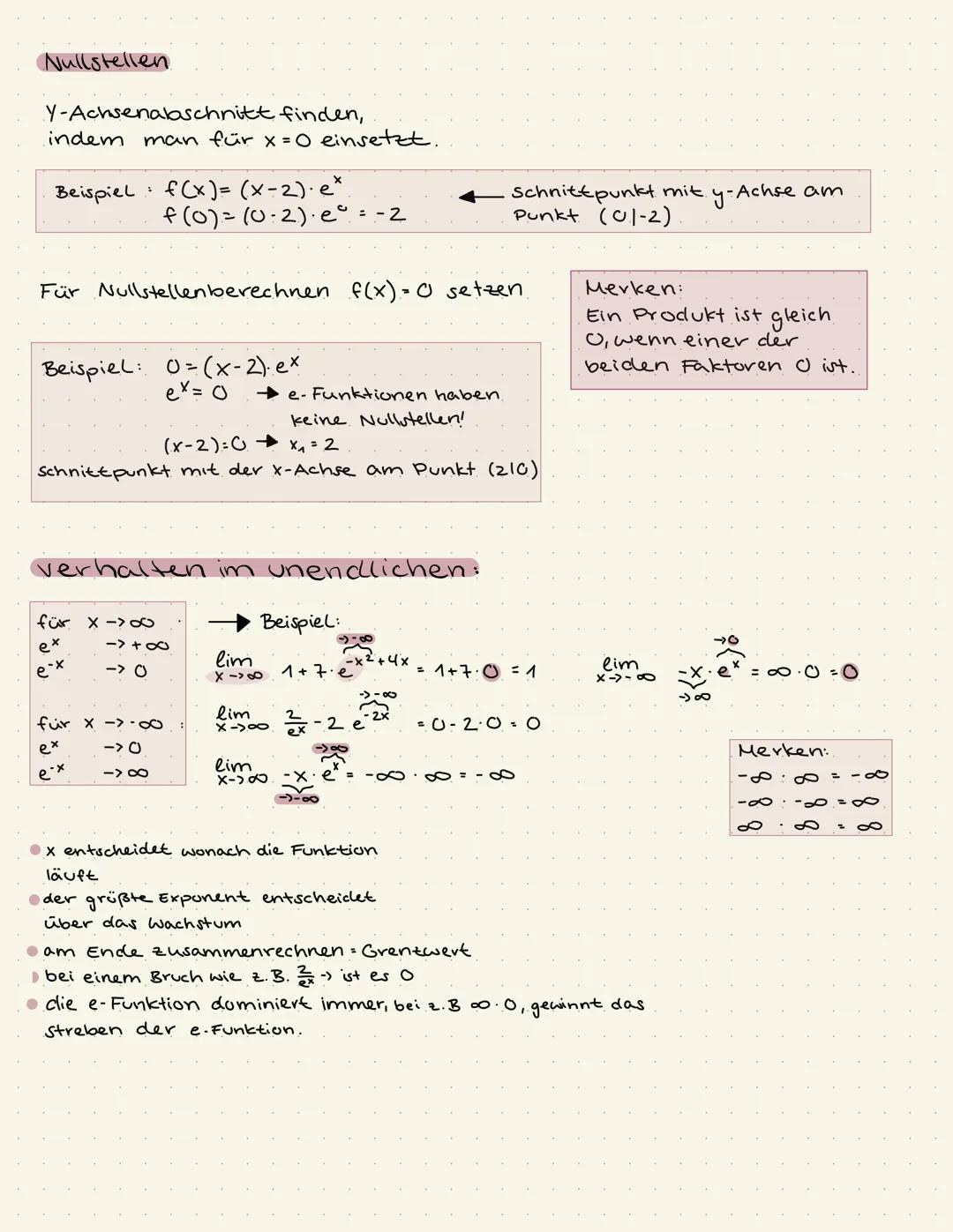 Formel:
f(x) = c.ax
(x)=²
Startwert
Lernzettel
Basis
・Exponent
ex wird nicht null oder minus.
ex immer >0
Taschenrechner:
log o
log
en
Ablei