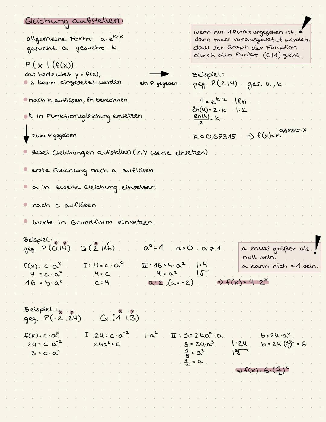 Formel:
f(x) = c.ax
(x)=²
Startwert
Lernzettel
Basis
・Exponent
ex wird nicht null oder minus.
ex immer >0
Taschenrechner:
log o
log
en
Ablei