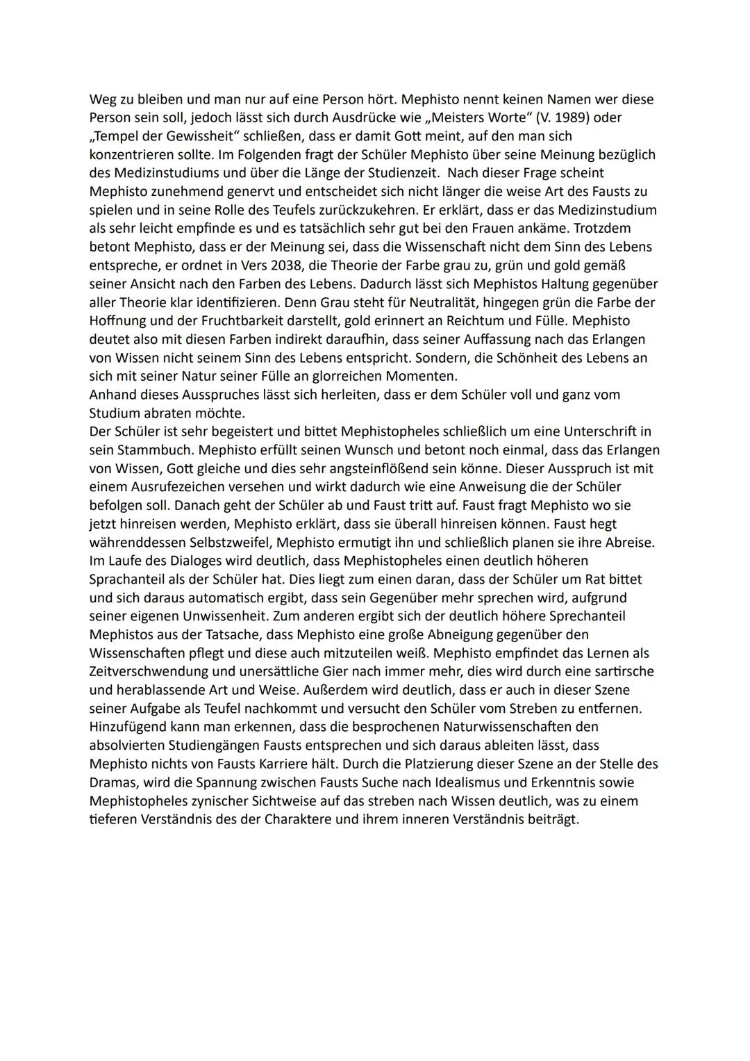 # Dramenszenenanalyse: Faust 1 (V. 1868- Szenenende)
Analysiere diese Szene in Hinblick auf Mephistos Bild von den Wissenschaften und erläu