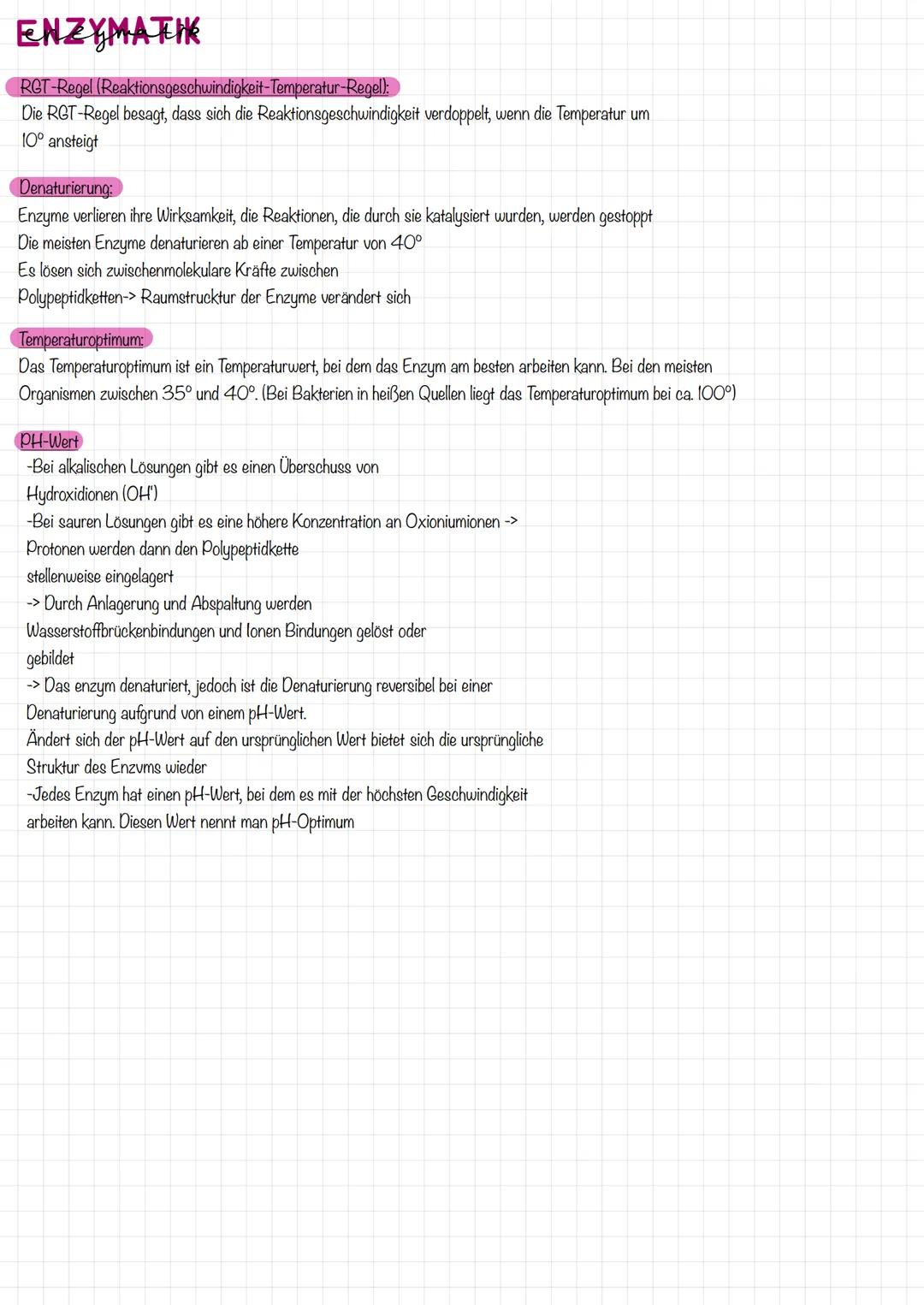 # ENZYMATIK
Funktion
* Biokatalysatoren
* steuern und regeln Stoffwechselprozesse
* setzen Aktivierungsenergie herab
* -> beschleu