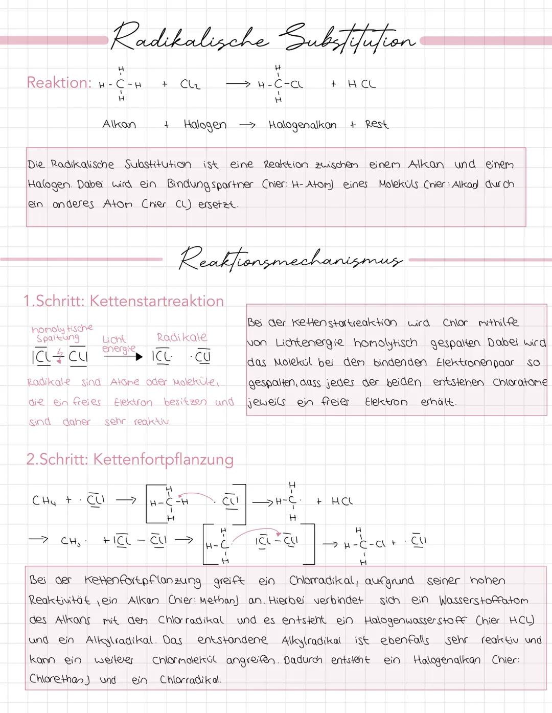 H
Reaktion: H-C - H
H
Radikalische Substitution
Alkan
->>
CH₂
+
Licht
energie
1.Schritt: Kettenstartreaktion
homoly fische
Spaltung
ICU CU
I