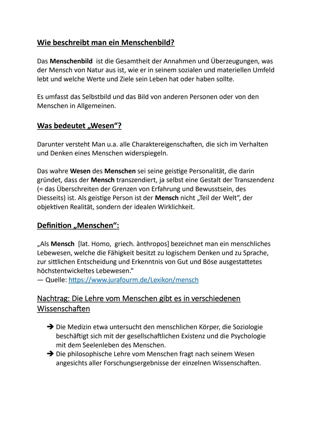Philosophische Anthropologie
Anthropologie: ,,Menschenkunde", griech. ànthropos ,,der Mensch", und -logos
,,Lehre"
Die Grunddisziplin der ph