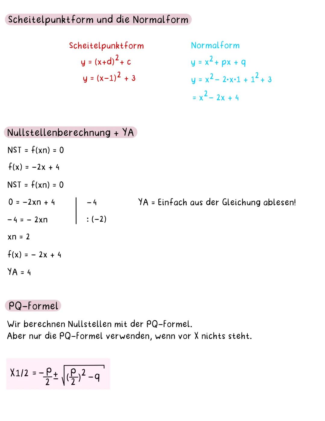 Quadratische Funktionen
Parabeln und Umformungsarten
x² = Normalparabel
x²
+ 3 = verschobene Normalparabel
f(x) = (x-d)² + e = Scheitelpunkt