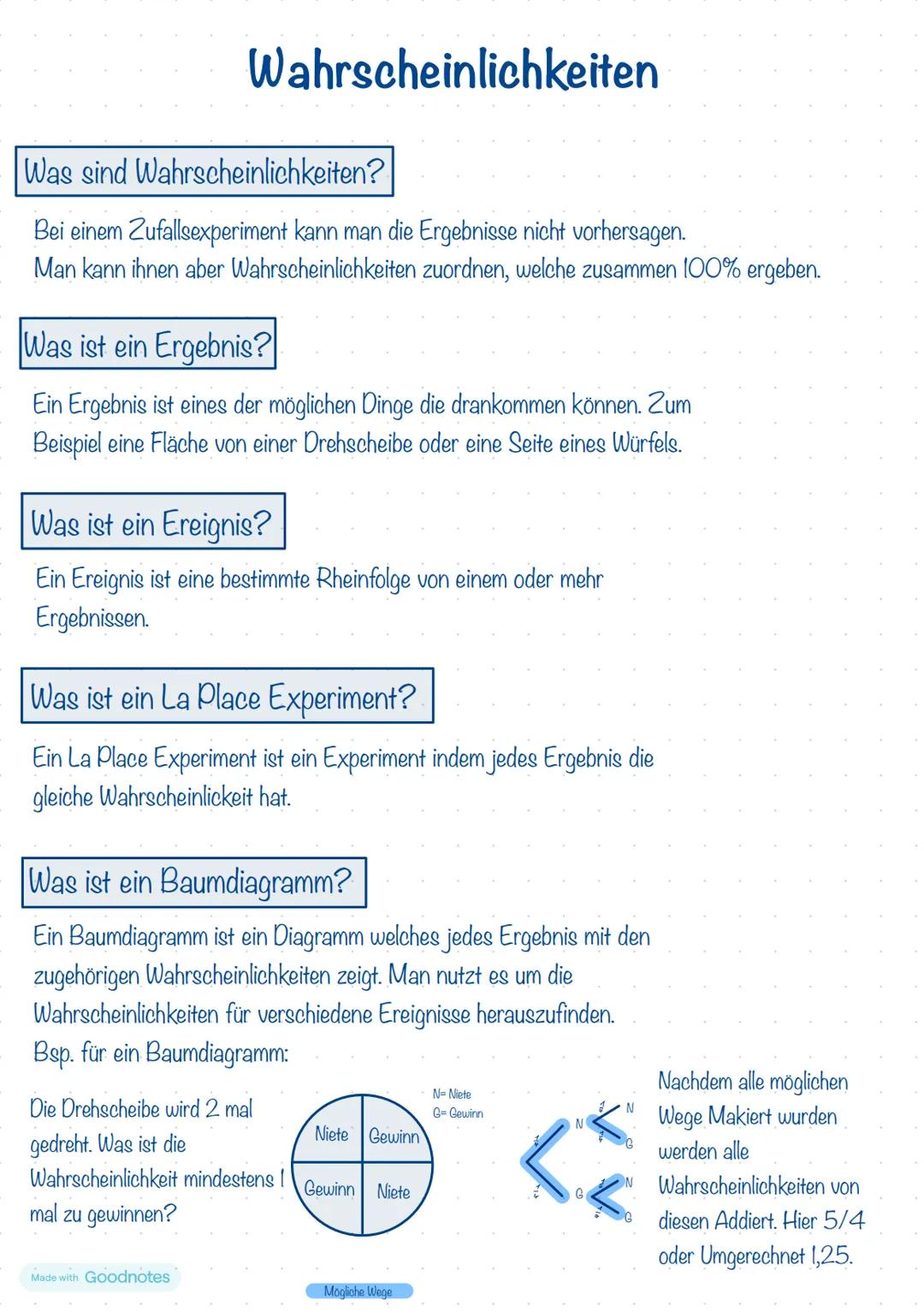 # Wahrscheinlichkeiten
Was sind Wahrscheinlichkeiten?
Bei einem Zufallsexperiment kann man die Ergebnisse nicht vorhersagen.
Man kann ihne