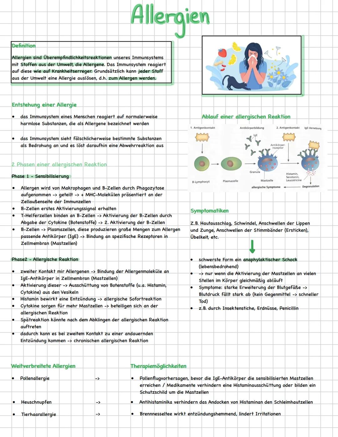 # Allergien
Definition
Allergien sind Überempfindlichkeitsreaktionen unseres Immunsystems
mit Stoffen aus der Umwelt, die Allergene. Das I