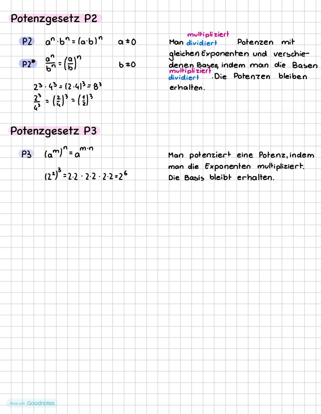 Potenzen mit ganzzahligen Exponenten.
Für reelle Zahlen a und natürliche Zahlen n
Potenzen
a
aº=1
aaa...aª
n-Fahtoren für ²1
-2
a
=
a₁ = a
P