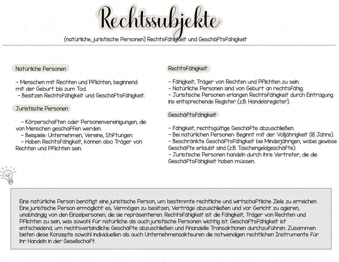 Rechtsobjekte, Rechtssubjekte, Rechtsgeschäfte