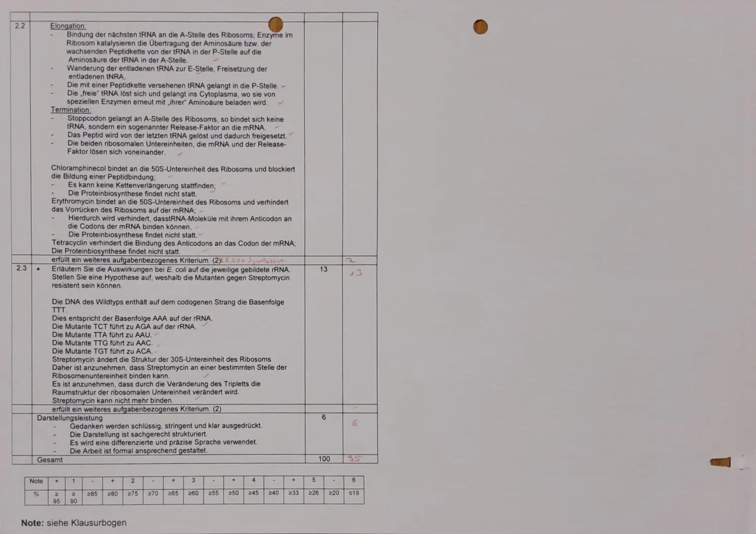 # 1. Klausur Gk-5 QI Biologie
# Bewertungsübersicht und Erwartungshorizor
1.1
*   Nennen Sie die Basensequenzen der mRNAs und die Aminosä
