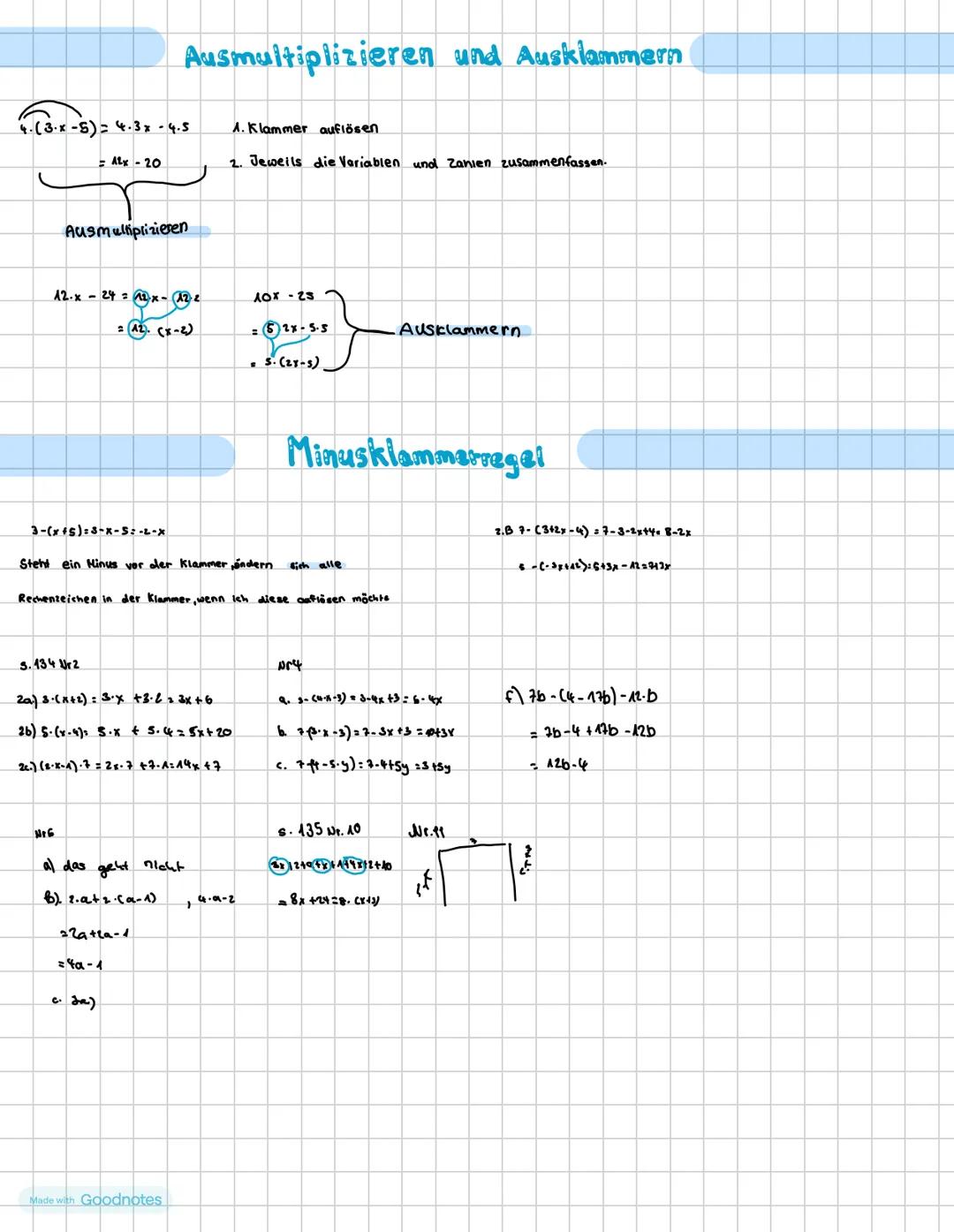 4. (3.x-5) 4.3x -4.5
=A²x - 20
Ausmultiplizieren
12.x 24 = 12x - 12.2
2 (A2). (x-2)
3-(x+5)=3-x-S:-L-X
Nr 6
Ausmultiplizieren und Ausklammer