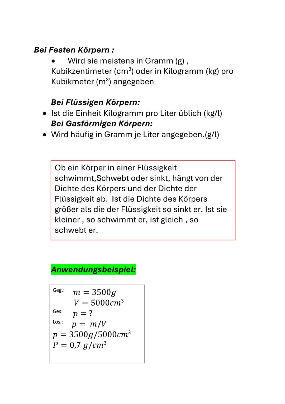 # Die Dichte
Physik
Was ist Dichte?
• Die Dichte gibt an, welche Masse ein
Kubikzentimeter Volumen eines Stoff hat.
• Bei einer bestimmt