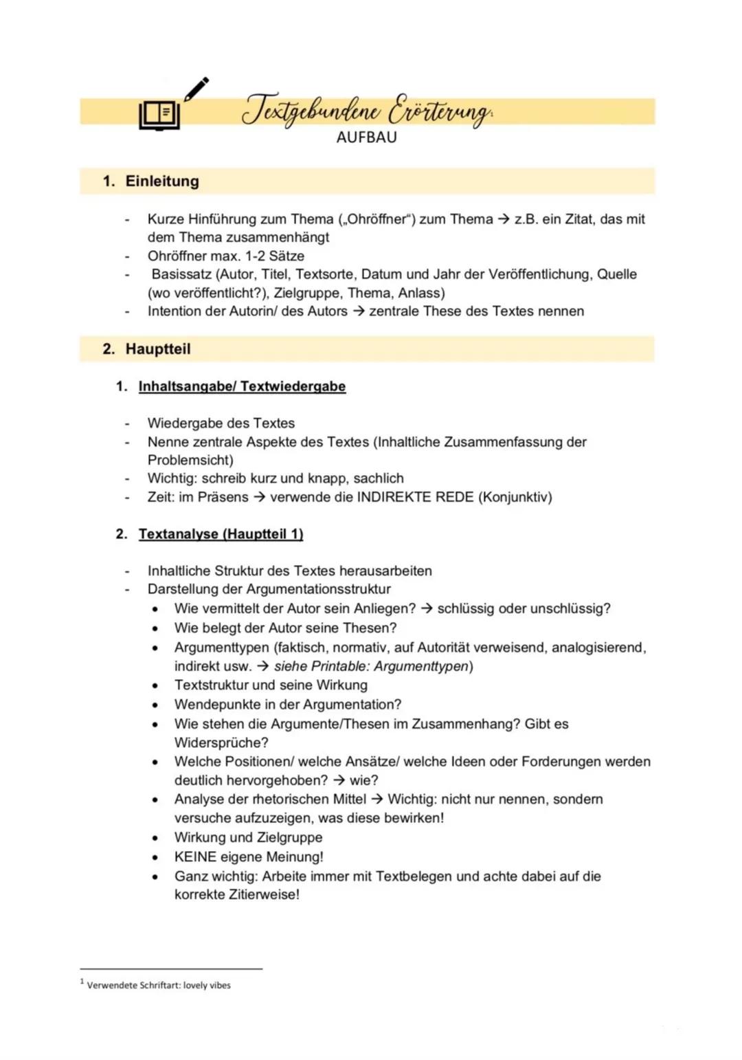 # Textgebundene Erörterung.
AUFBAU
1. Einleitung
- Kurze Hinführung zum Thema („Ohröffner") zum Thema → z.B. ein Zitat, das mit
dem Thema