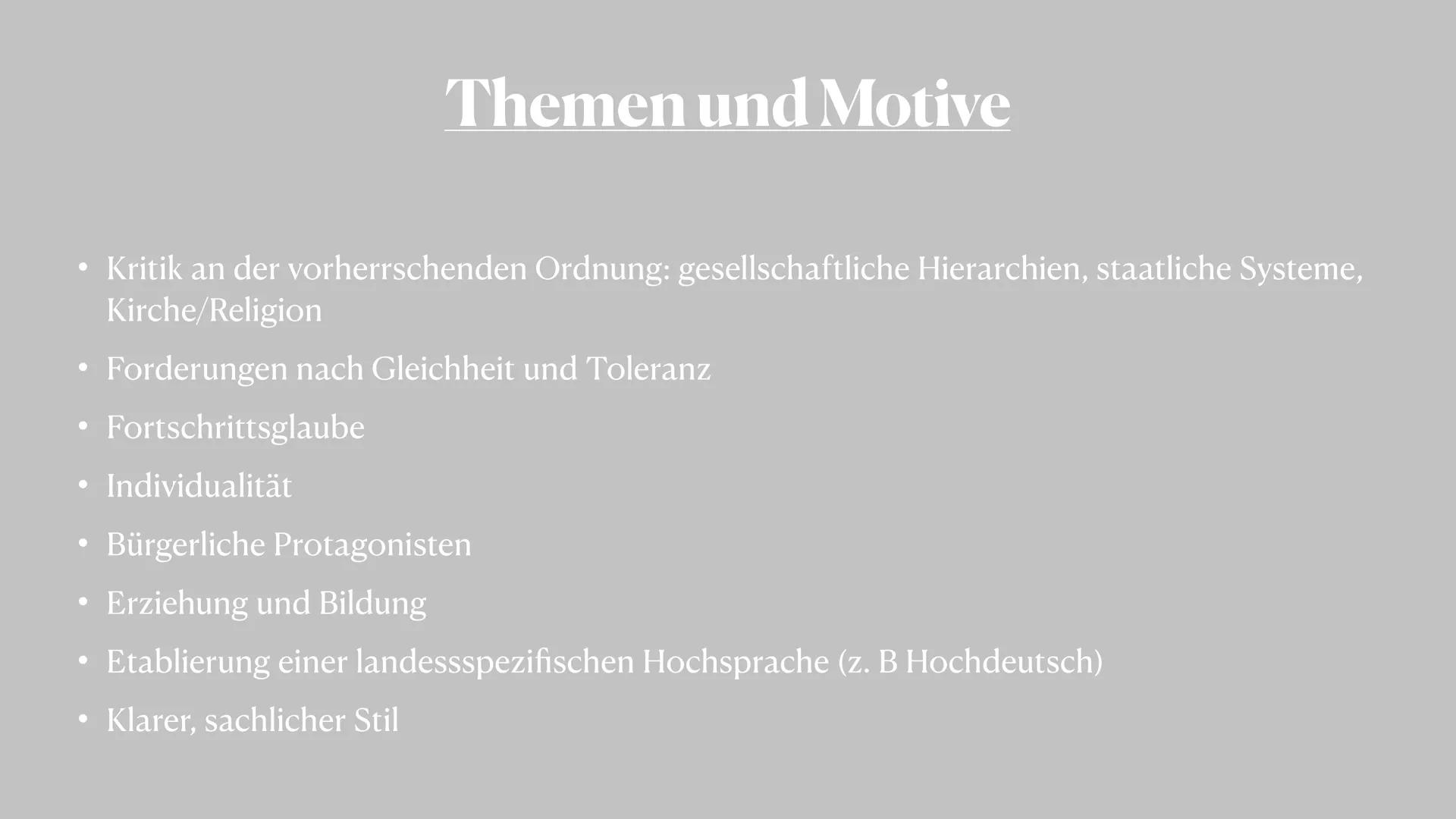# Epoche: Aufklärung
zwischen 1720 und 1800 # Gliederung
* Was bedeutet die Epoche „Aufklärung "?
* Merkmale
* Historischer Hintergr