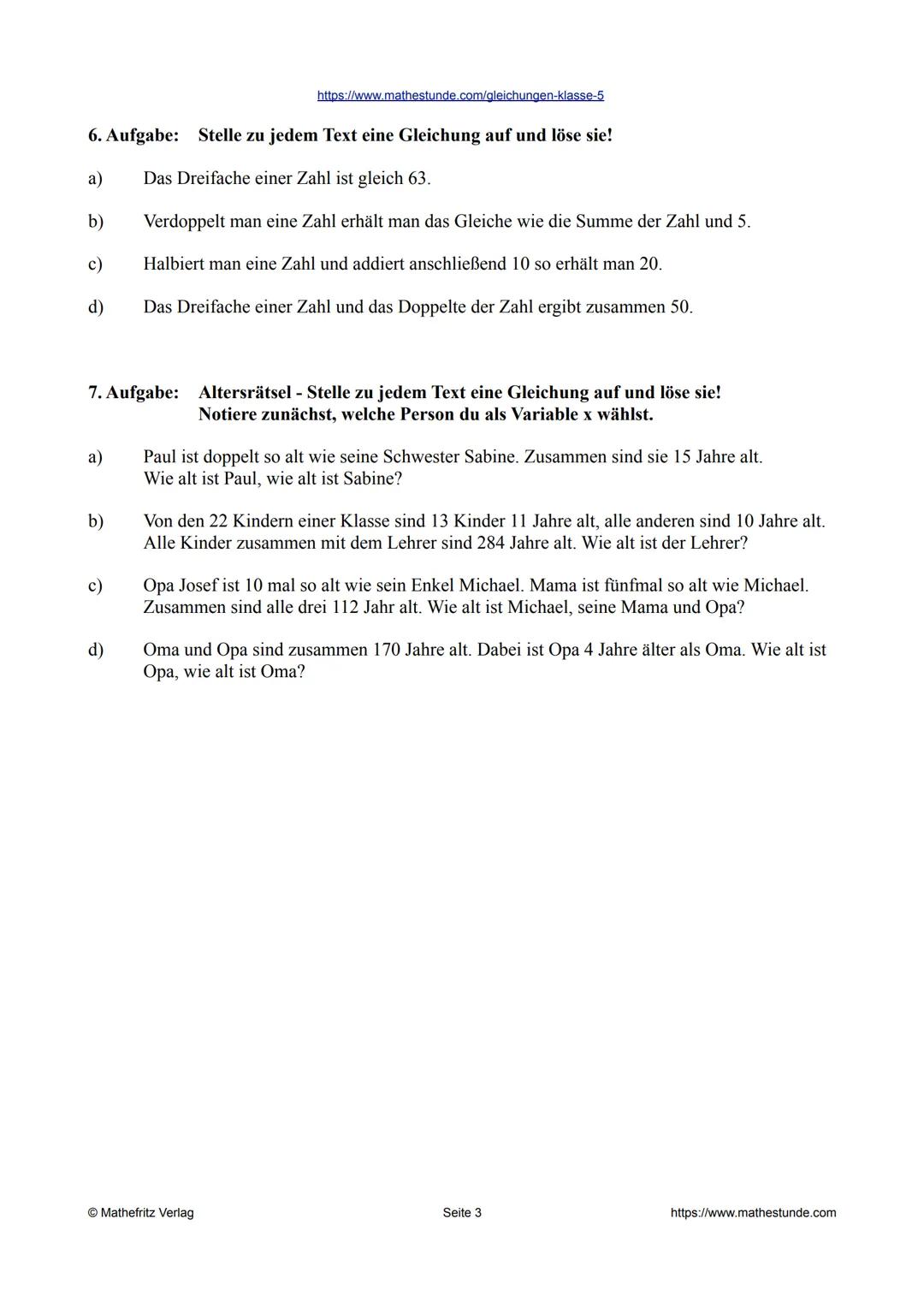 Arbeitsblatt Gleichungen
1. Aufgabe: Löse die Gleichungen – notiere alle Rechenschritte sauber im Heft!
a)
b)
x +27= 30
c)
d)
e)
f)
h)
i)
a)
