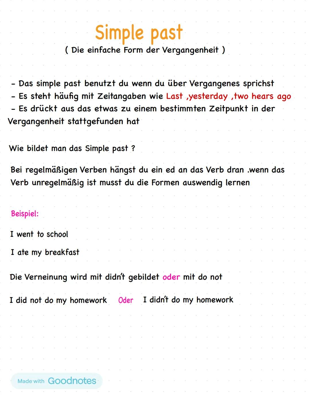 # Simple past
(Die einfache Form der Vergangenheit)
- Das simple past benutzt du wenn du über Vergangenes sprichst
- Es steht häufig mit Ze
