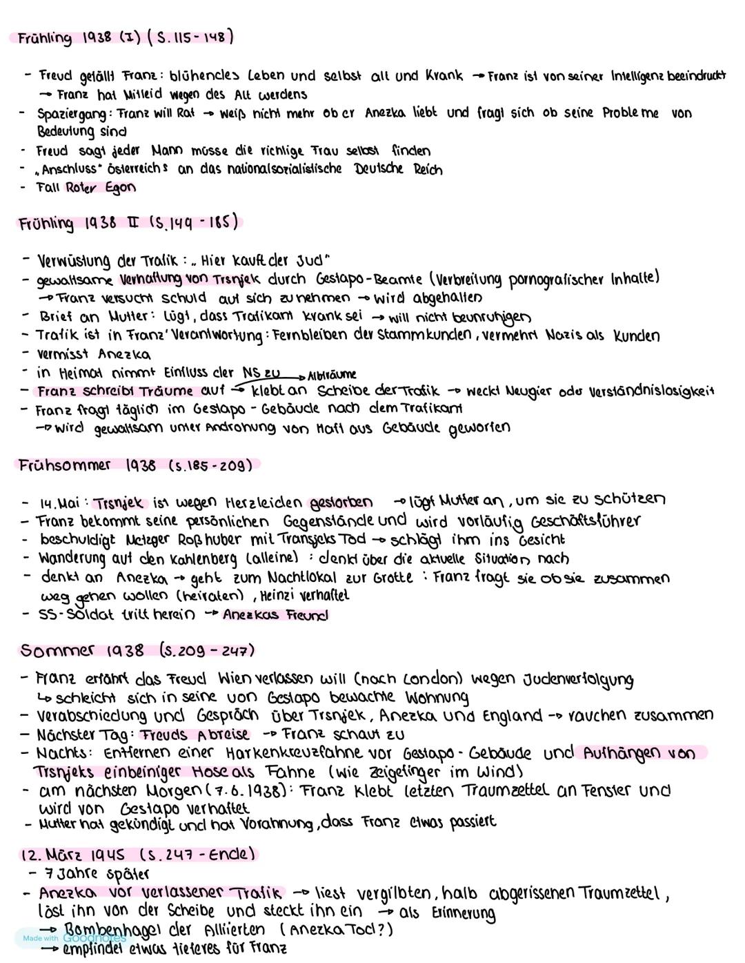 Der Trafikant
INHALT:
Spätsommer 1937 (S. 7-35)
- Alois Preiniger beim Gewitter ertrunken (vom Blitz getroffen)
Stellte Frau Huchel monatlic