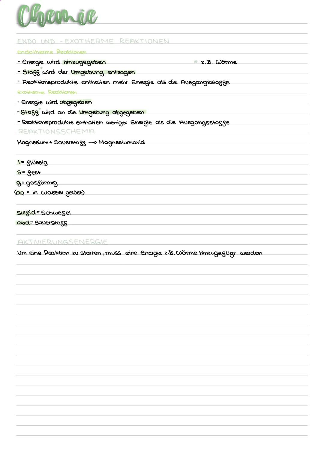 # Chemie
ENDO UND EXOTHERME REAKTIONEN
endotherme Reaktionen.
- Energie wird hinzugegeben.
- Stoff wird der Umgebung entzogen * z.B. Wär