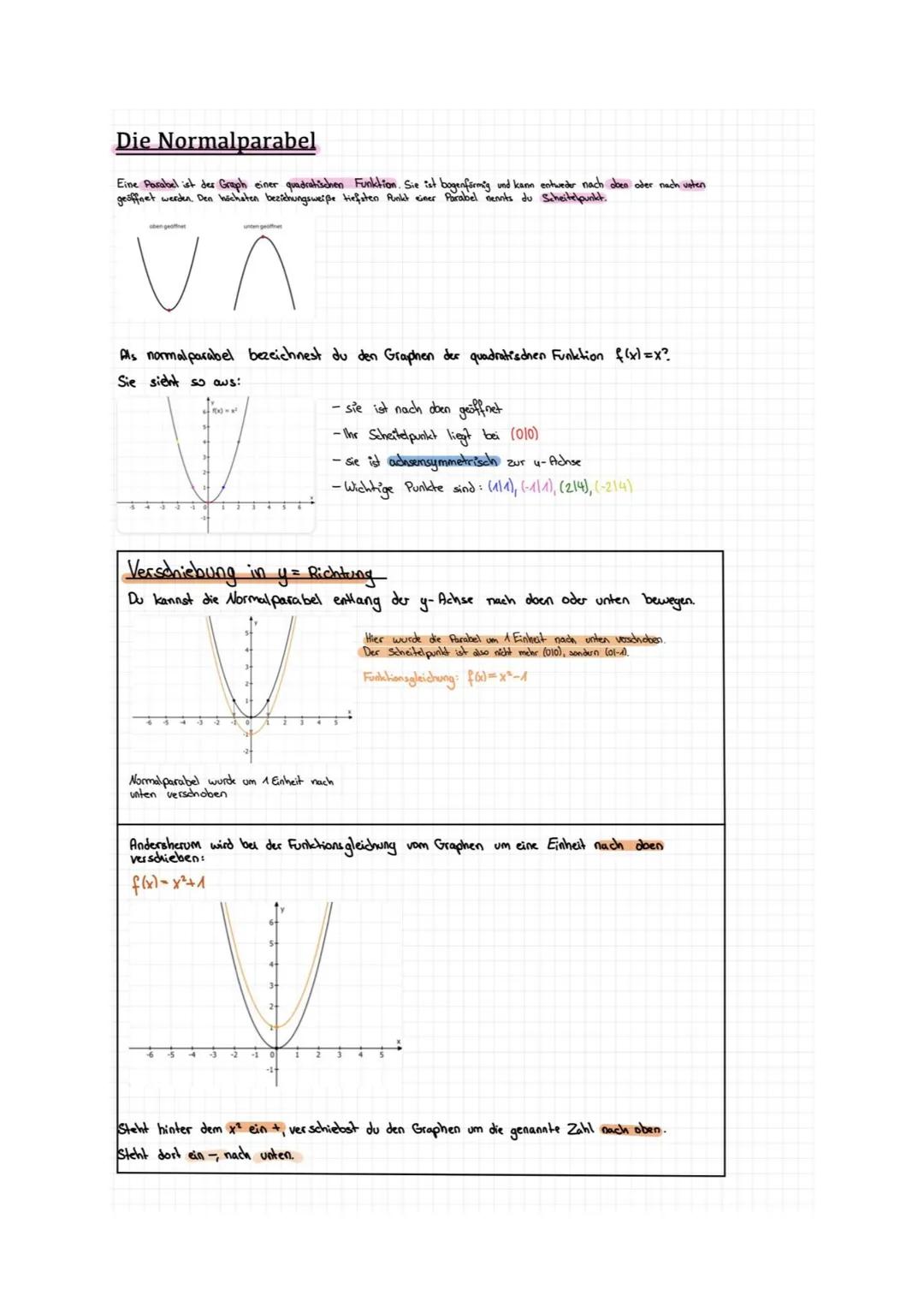 Die Normalparabel
Eine Parabel ist der Graph einer quadratischen Funktion. Sie ist bogenförmig und kann entweder nach oben oder nach unten
g
