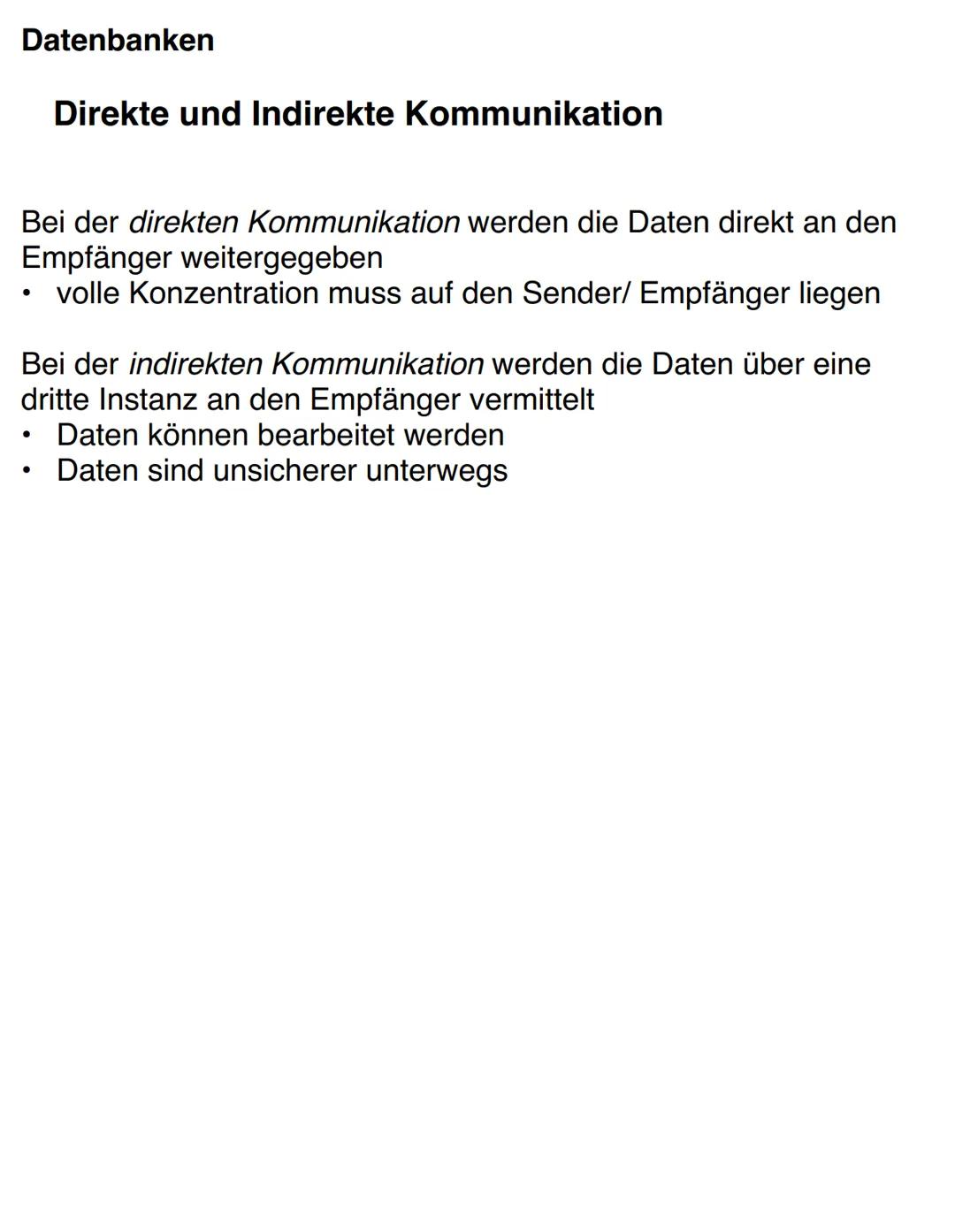 ABI 2024
Informatik/ # Datenbanken
Themen:
- Fachbegriffe
- Datenbanken
- Direkte und Indirekte Kommunikation
- Ablauf der Datenübertragung