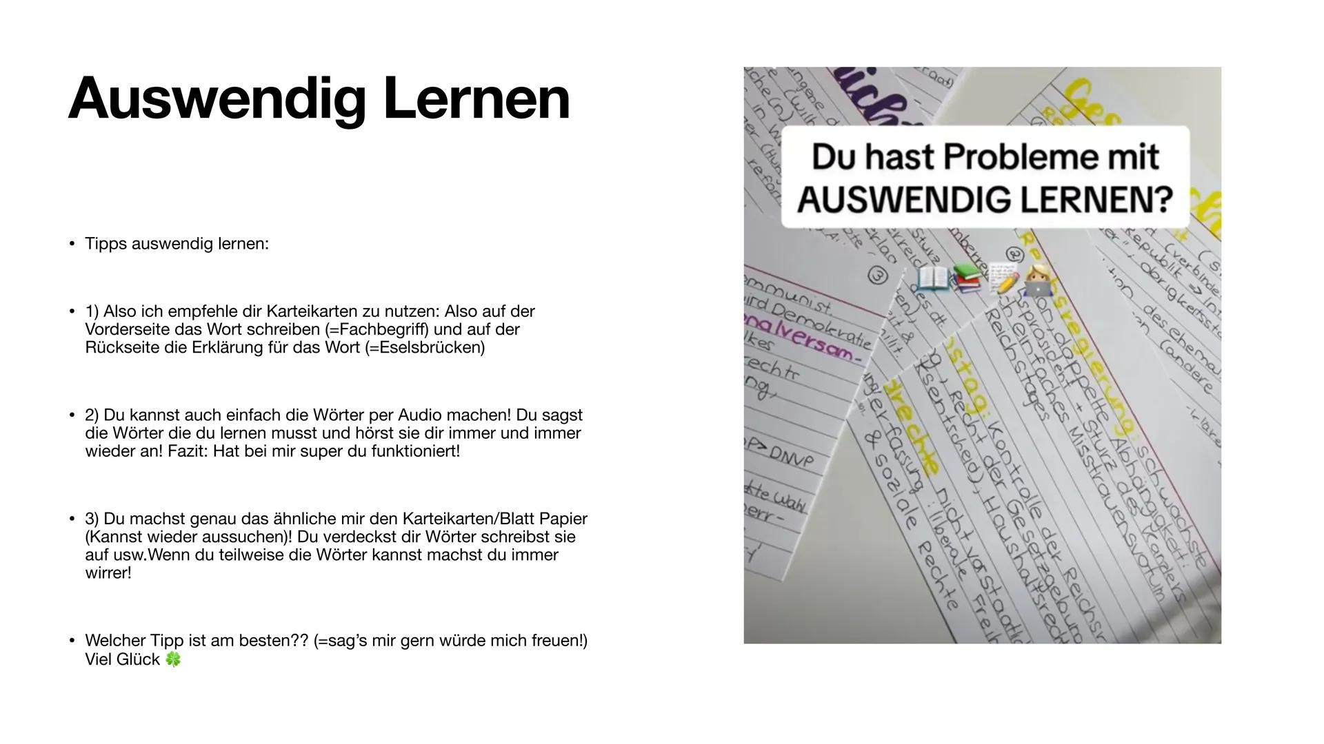 Lerntipps
Für die Schule Inhalt
•
Auswendig lernen
• Motivation
• Lernmethoden
• Konzentration
Lerntipps Hauptfächer
Last Minute Lernen
Too