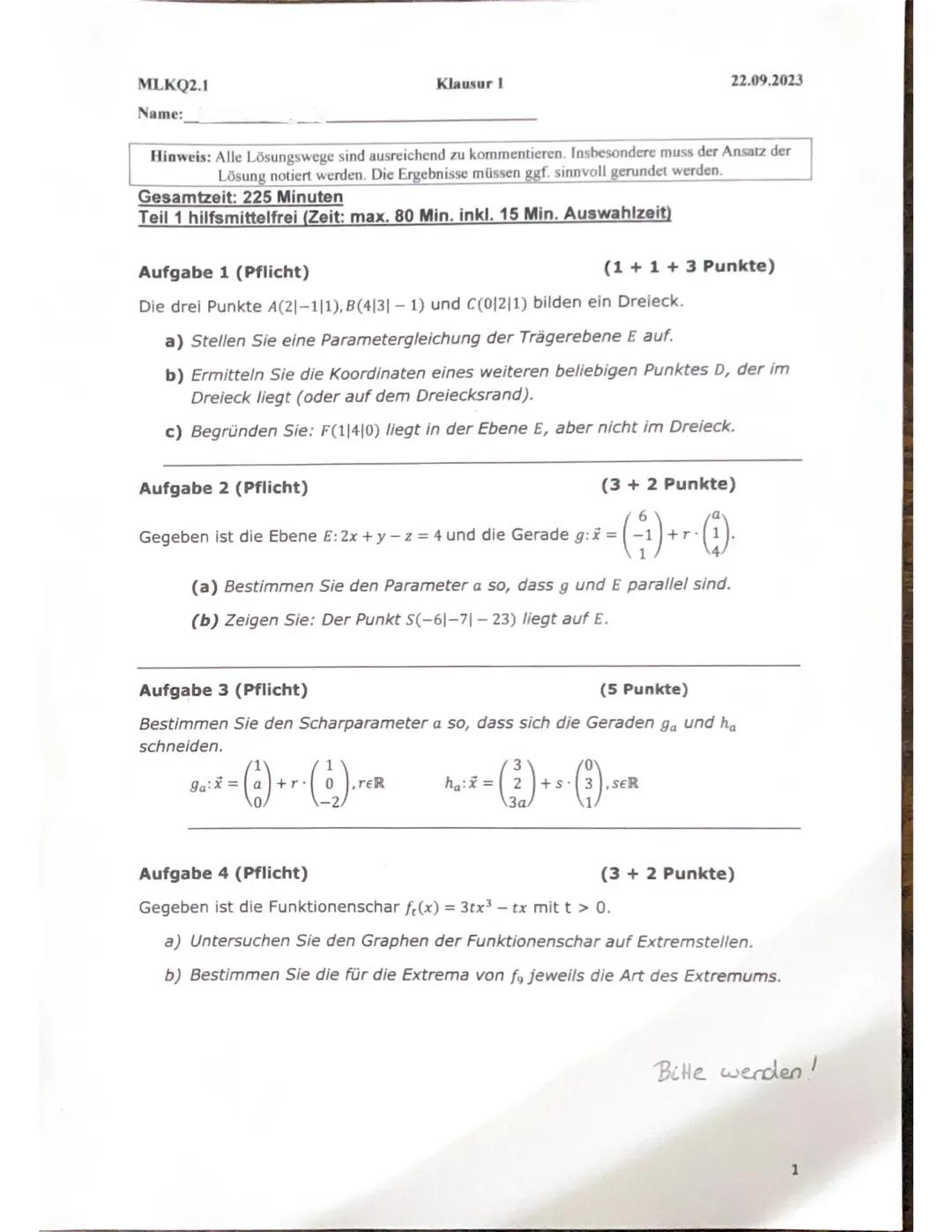 Mathe Klausur Q2 - Analytische Geometrie