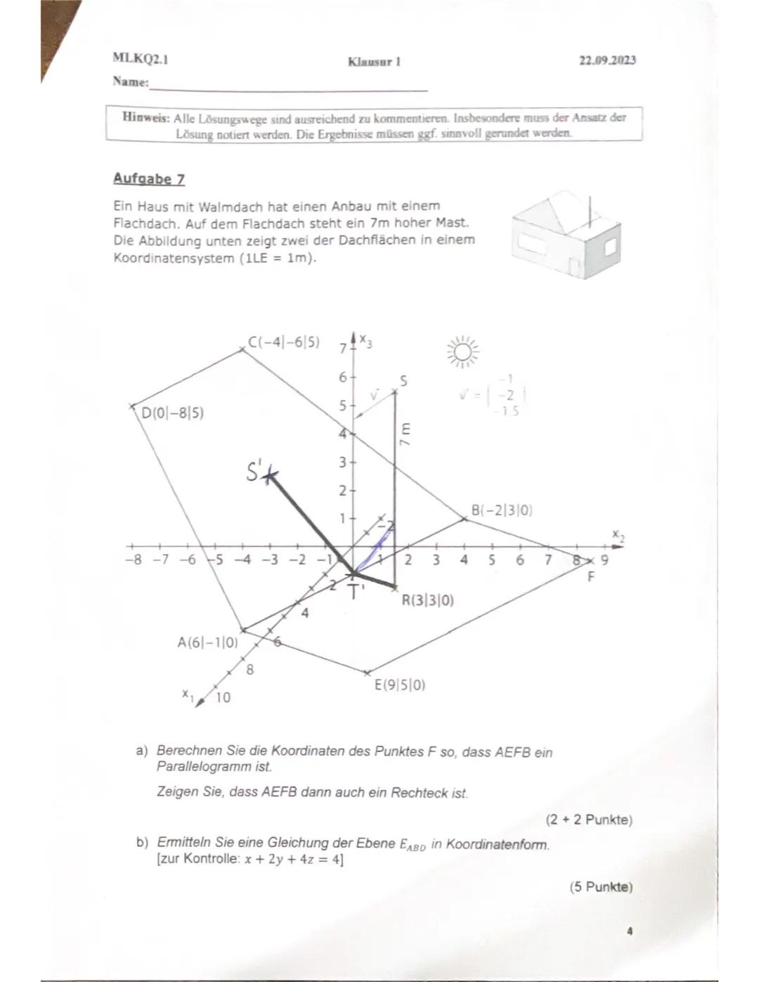 MLKQ2.1
Klausur 1
22.09.2023
Name:
Hinweis: Alle Lösungswege sind ausreichend zu kommentieren. Insbesondere muss der Ansatz der
Lösung notie