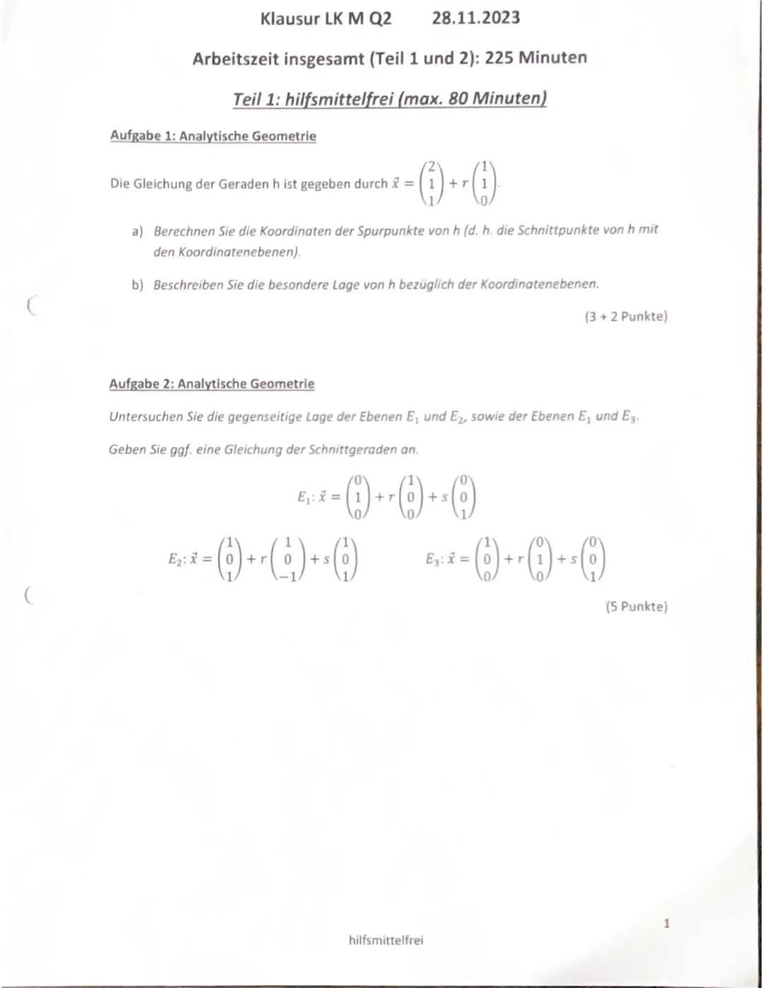 Mathe Klausur Q2 - Analytische Geometrie/ Stochastik