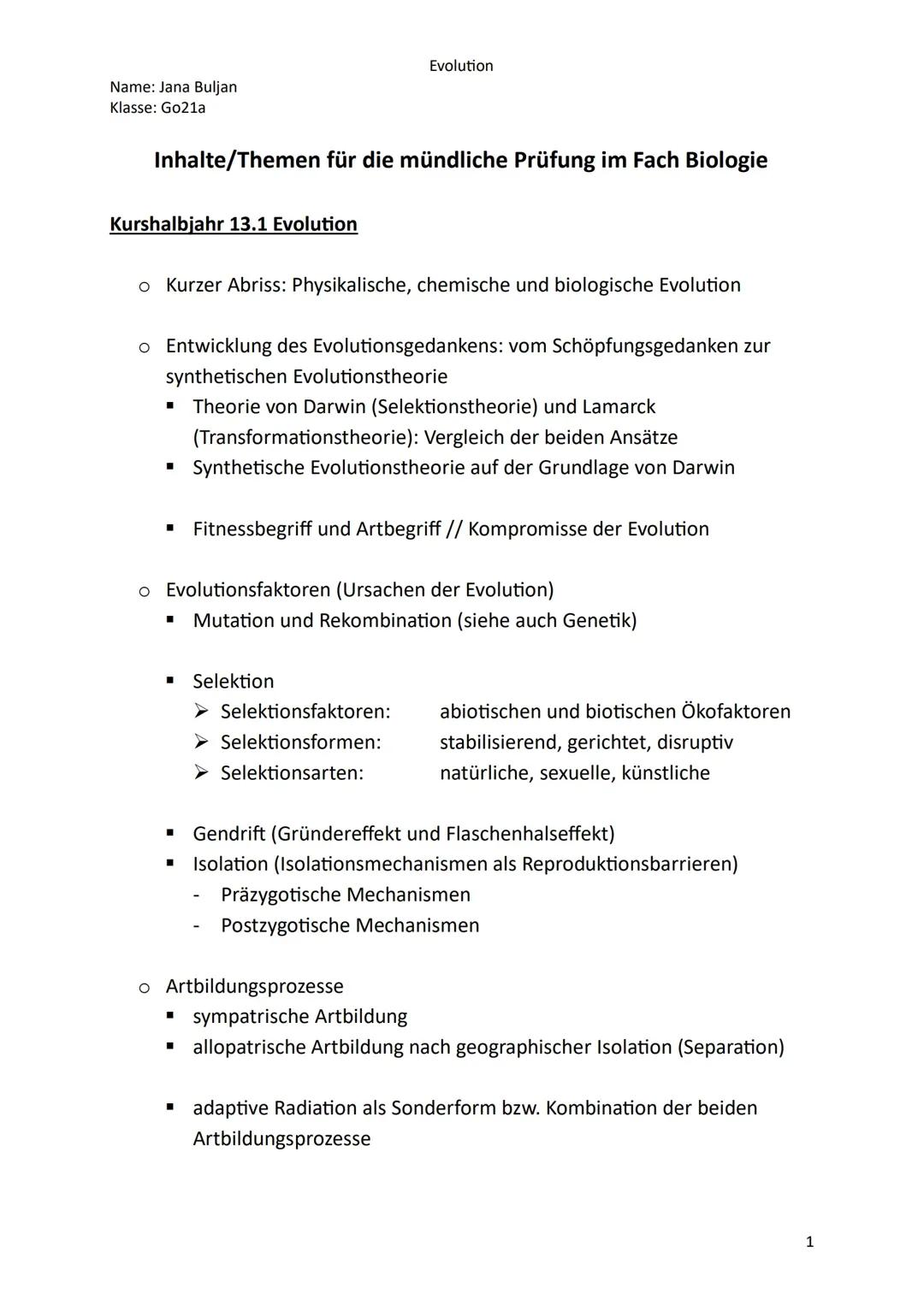 Evolution - mündliche Prüfung, Abitur 24