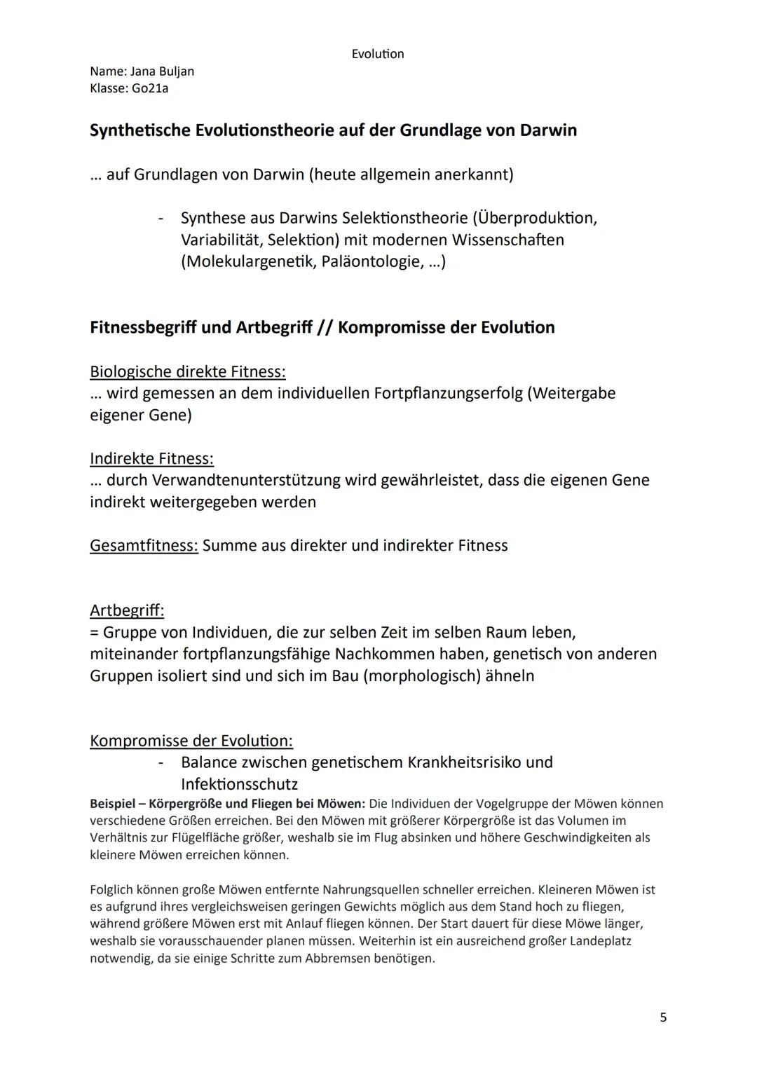 Name: Jana Buljan
Klasse: Go21a
Evolution
Inhalte/Themen für die mündliche Prüfung im Fach Biologie
Kurshalbjahr 13.1 Evolution
o Kurzer Abr