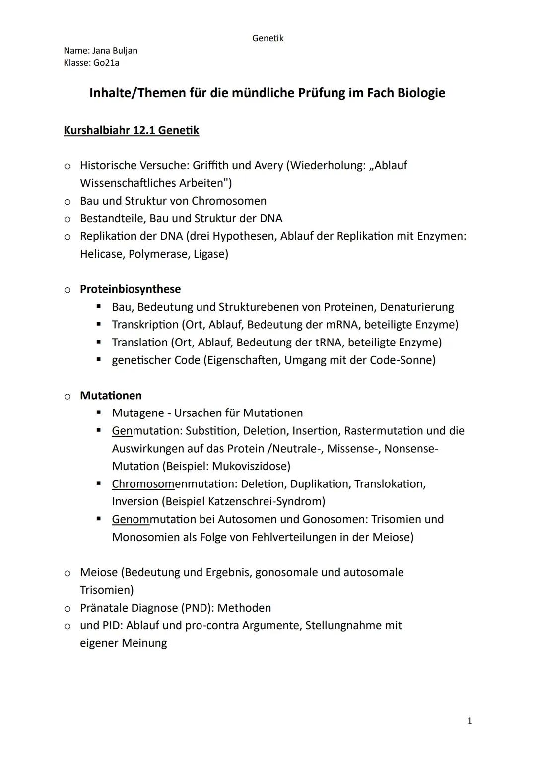 Genetik - mündliche Prüfung, Abitur 24