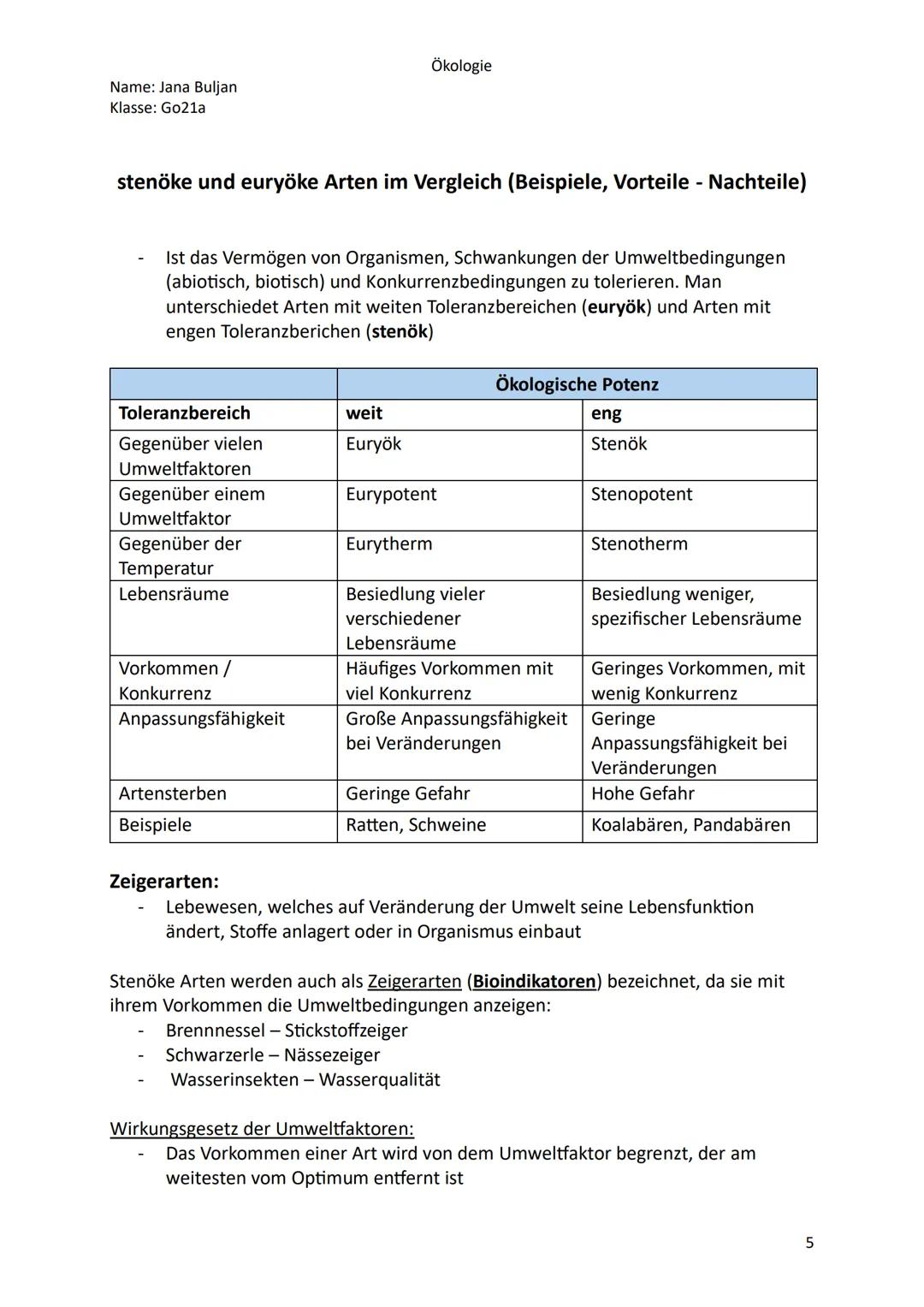 Name: Jana Buljan
Klasse: Go21a
Ökologie
Inhalte/Themen für die mündliche Prüfung im Fach Biologie
Kurshalbjahr 12.2 Ökologie
。 Überblick: A