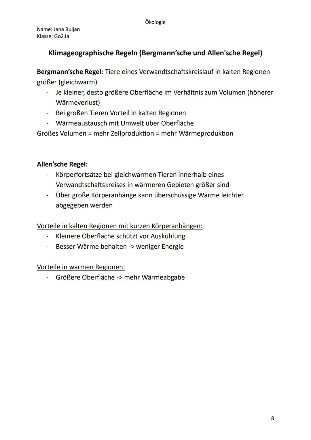Name: Jana Buljan
Klasse: Go21a
Ökologie
Inhalte/Themen für die mündliche Prüfung im Fach Biologie
Kurshalbjahr 12.2 Ökologie
。 Überblick: A