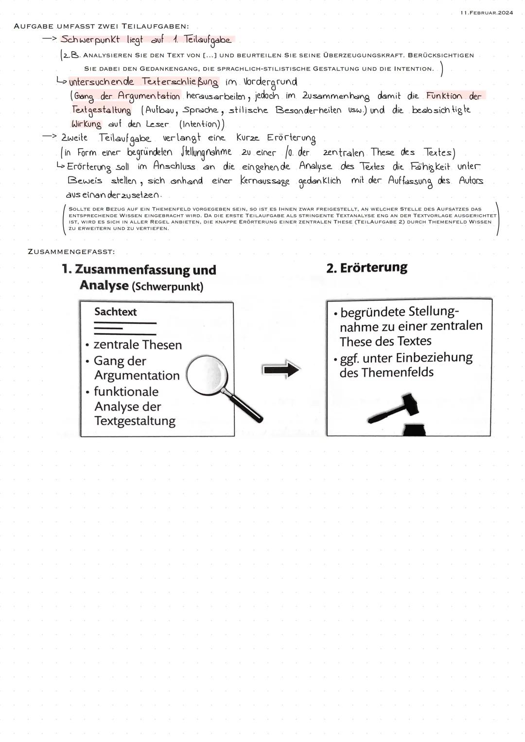 11.FEBRUAR.2024
ANALYSE PRAGMATISCHER TEXTE
Die Sachtextanalyse (Analyse eines pragmatischen Textes) enthällt zusammenfassende, beschreibend