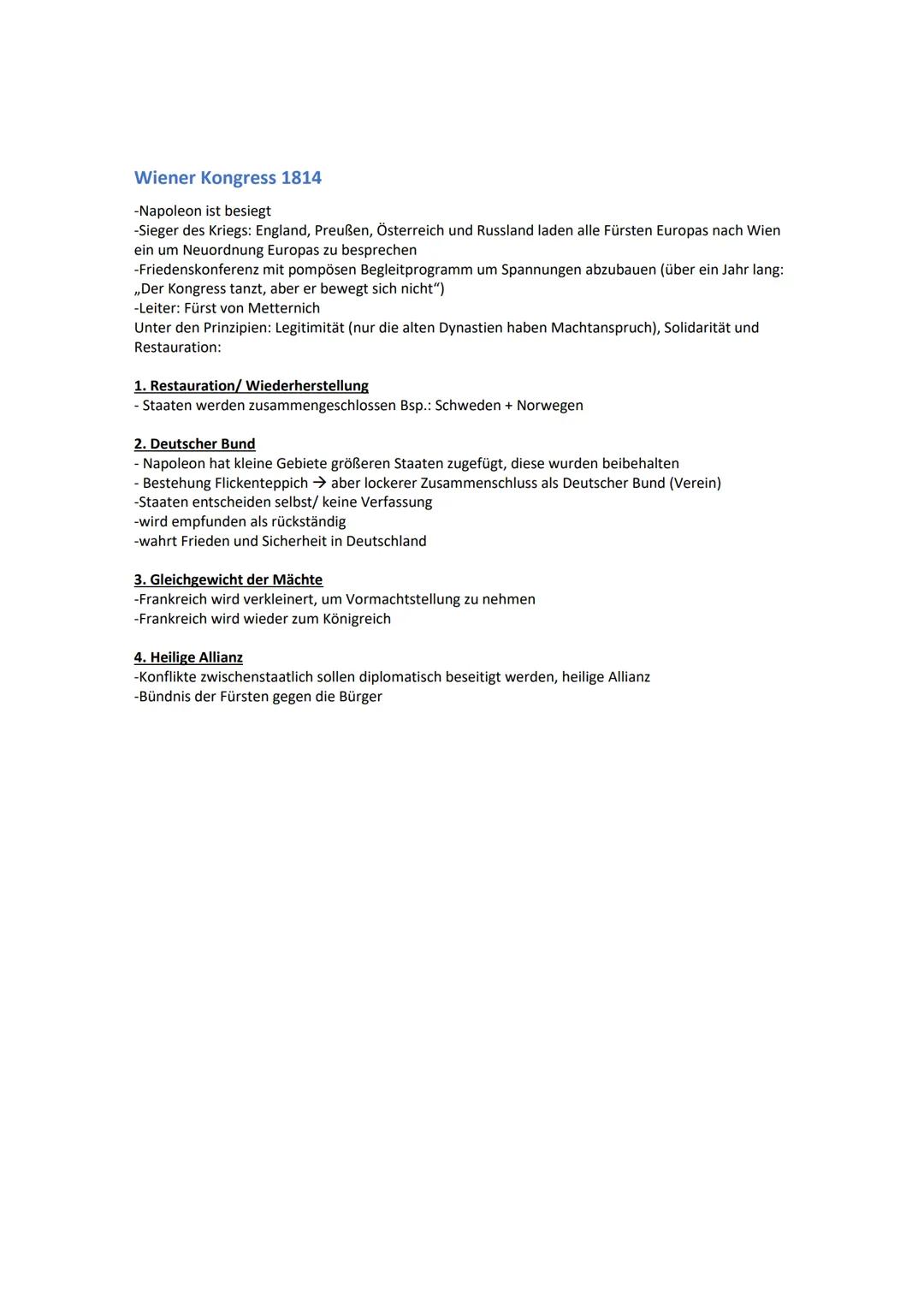 Wiener Kongress 1814
-Napoleon ist besiegt
-Sieger des Kriegs: England, Preußen, Österreich und Russland laden alle Fürsten Europas nach Wie