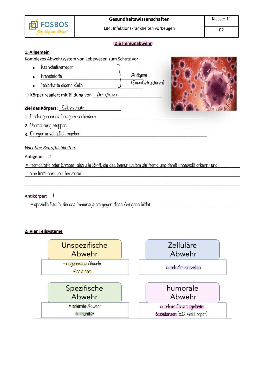 11. 3 # Infektionen
Definition:
Als Infektion wird das Eindringen und Vermehren von Mikroorganismen in den Körper bezeichnet. Reagiert der