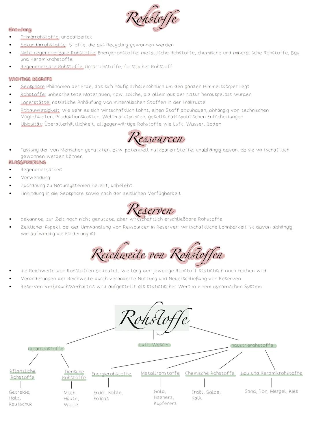 Einteilung
•
•
•
Primärrohstoffe: unbearbeitet
Rohstoffe
Sekundärrohstoffe Stoffe, die aus Recycling gewonnen werden
Nicht regenerierbare Ro