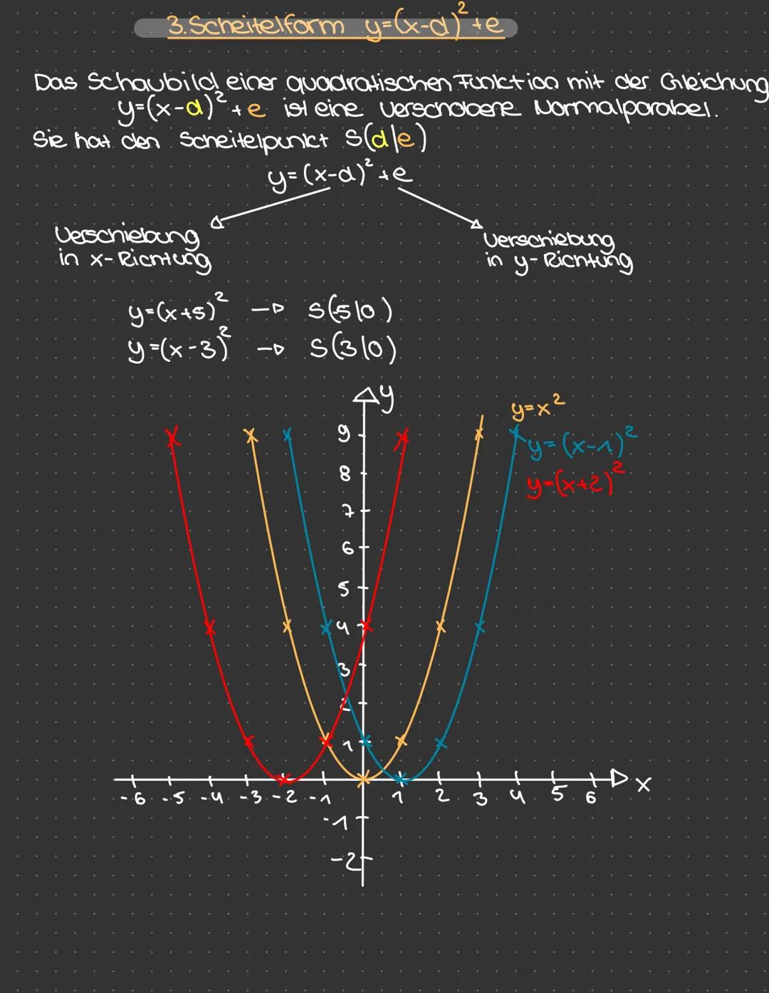 # 8 Quadratische Funktionen
8.1 Die quadratische Funktion y=x²+C
Die Normalporaber y=x²
wertetabelle:
| x | -3 | -2 | -1 | 0 | 1 | 2 | 3